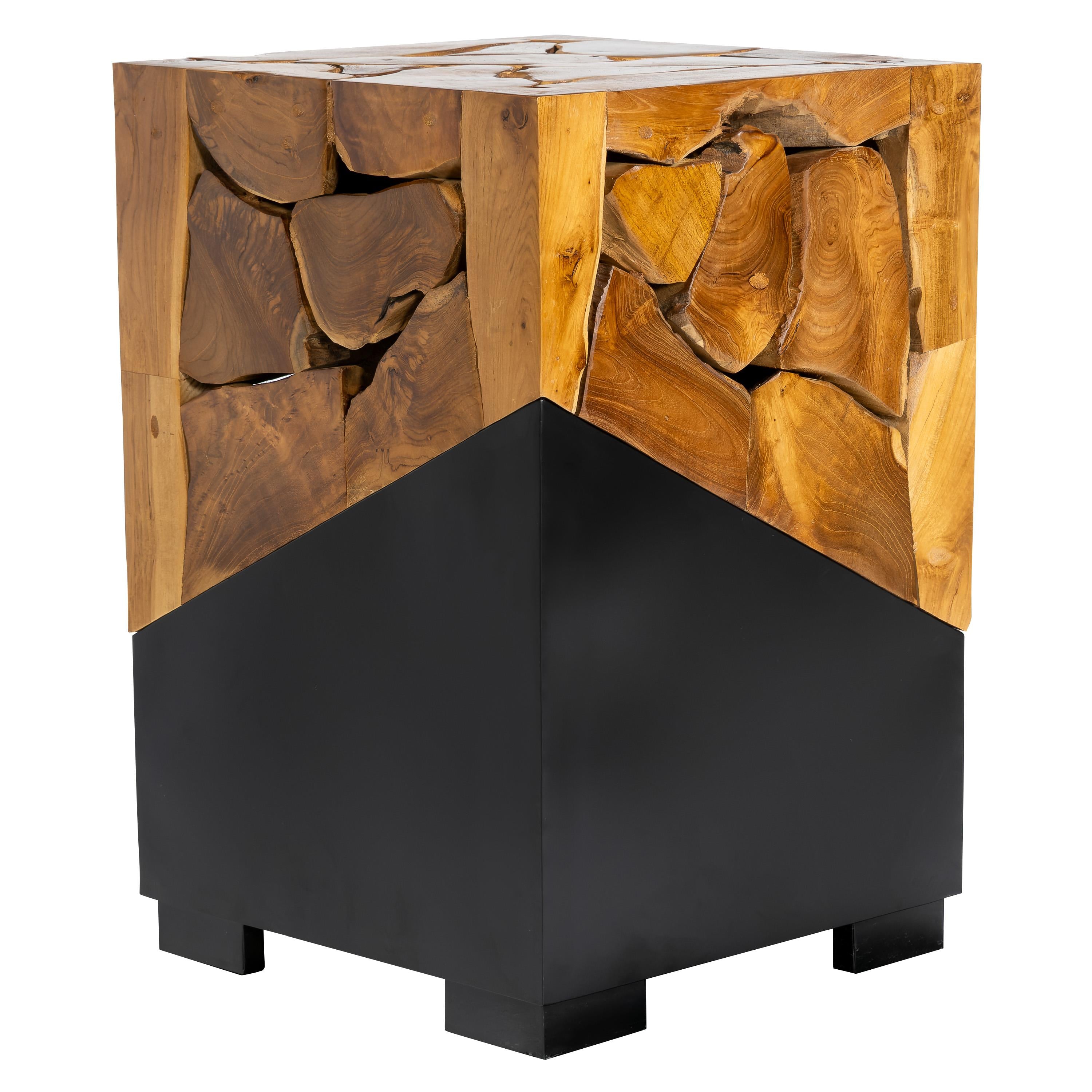 Yan Sehpa Teak / Siyah Metal Kare Form 40 cm x 40 cm x 60 cm