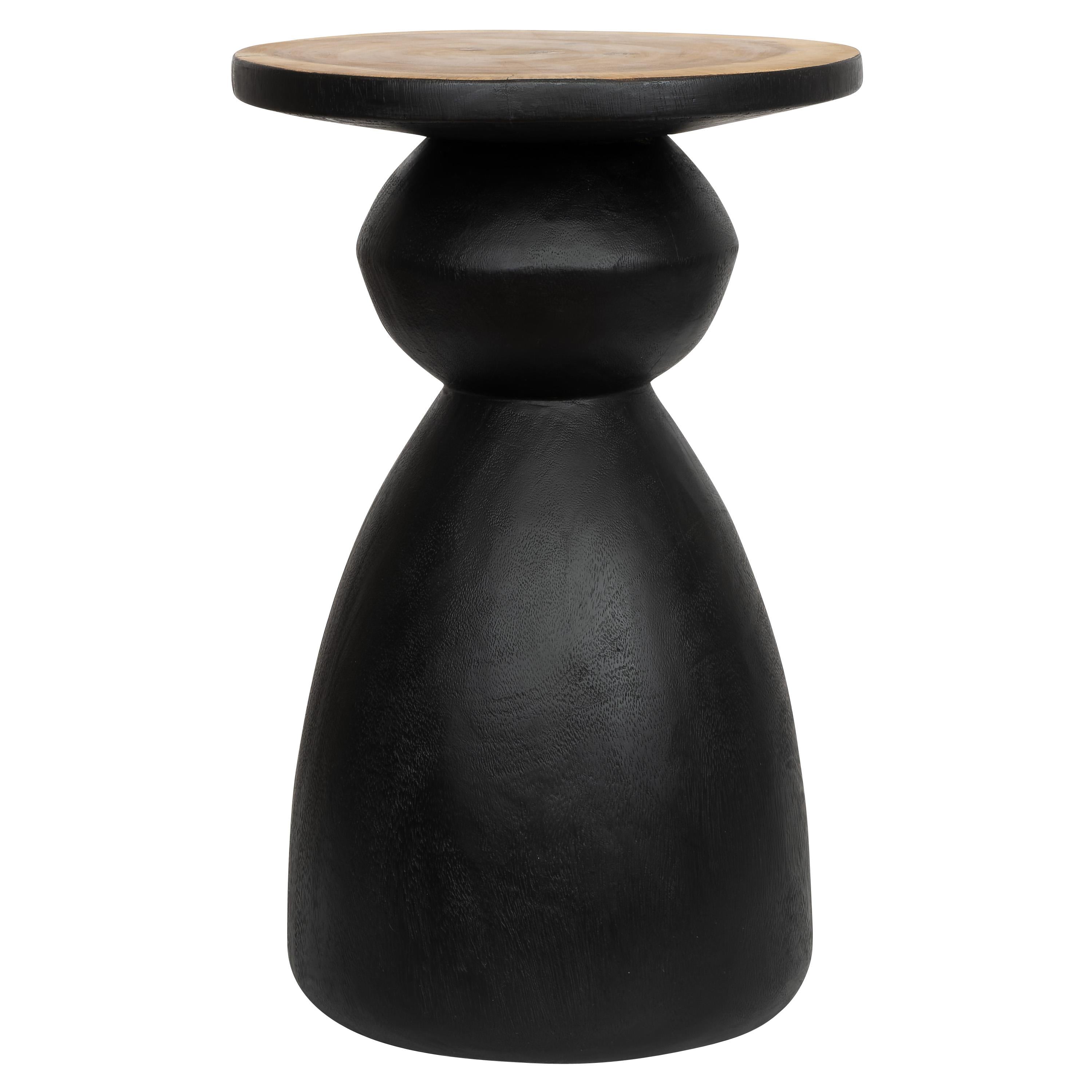 Yan Sehpa Teak Siyah Üst Naturel 35 cm x 35 cm x 55 cm