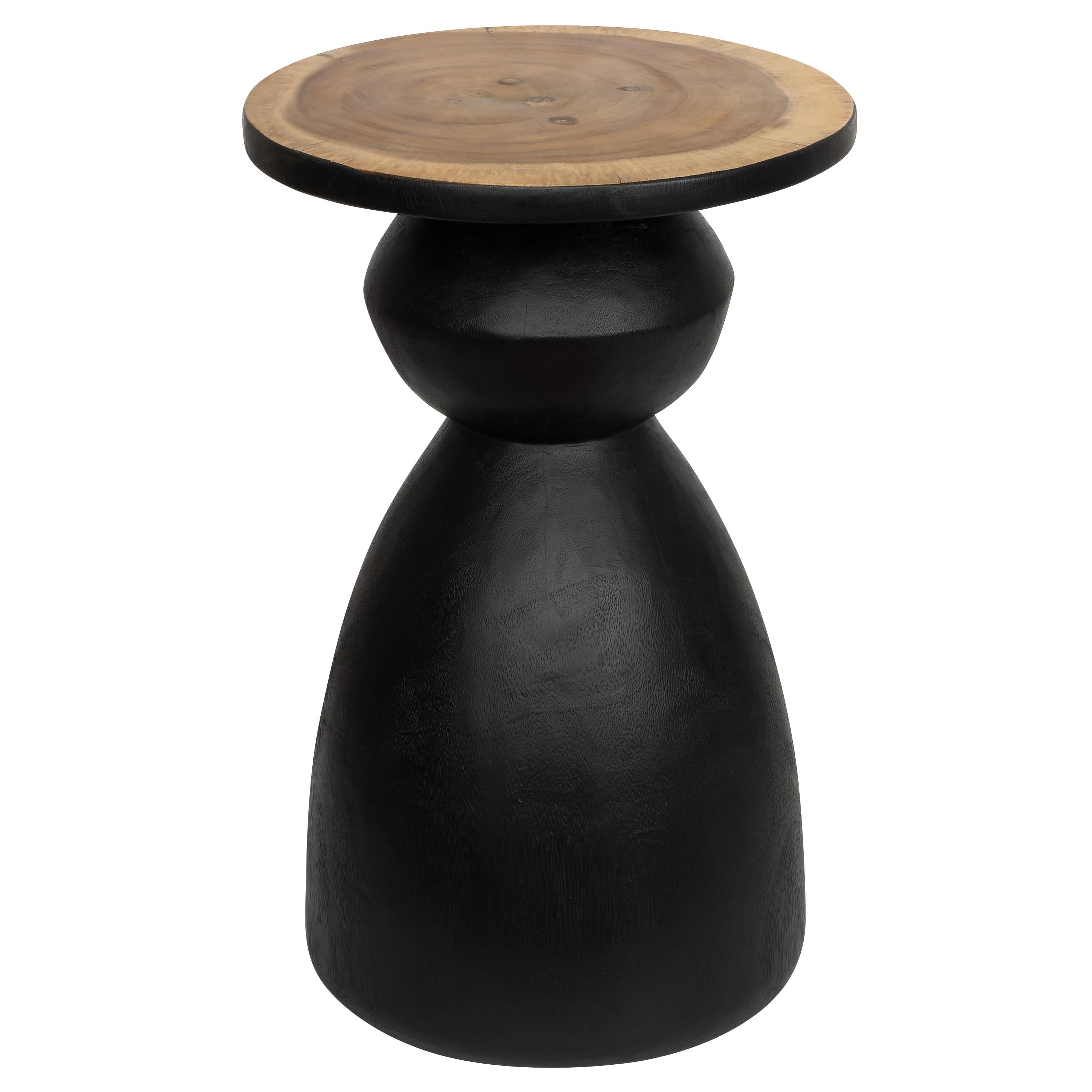 Yan Sehpa Teak Siyah Üst Naturel 35 cm x 35 cm x 55 cm
