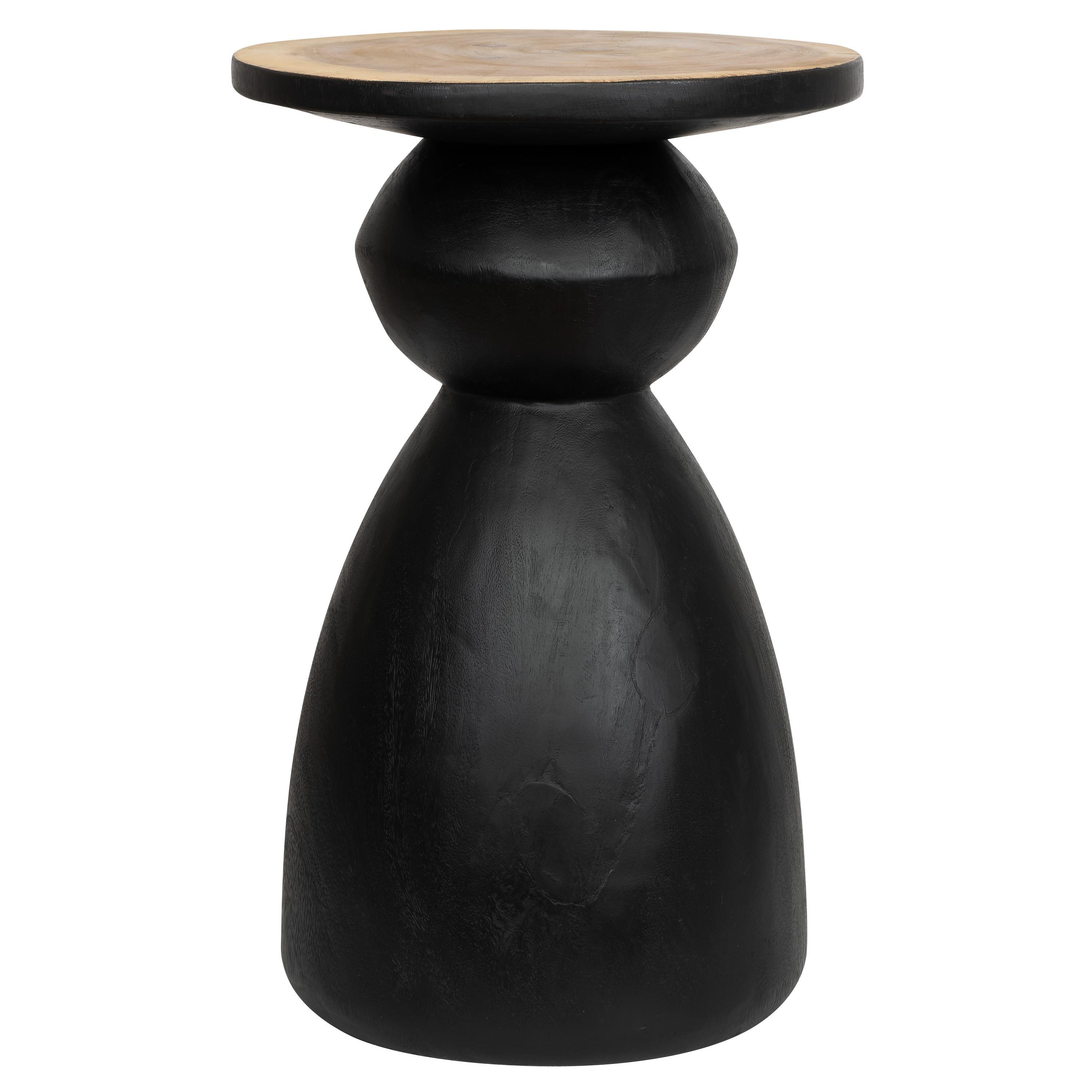 Yan Sehpa Teak Siyah Üst Naturel 35 cm x 35 cm x 55 cm