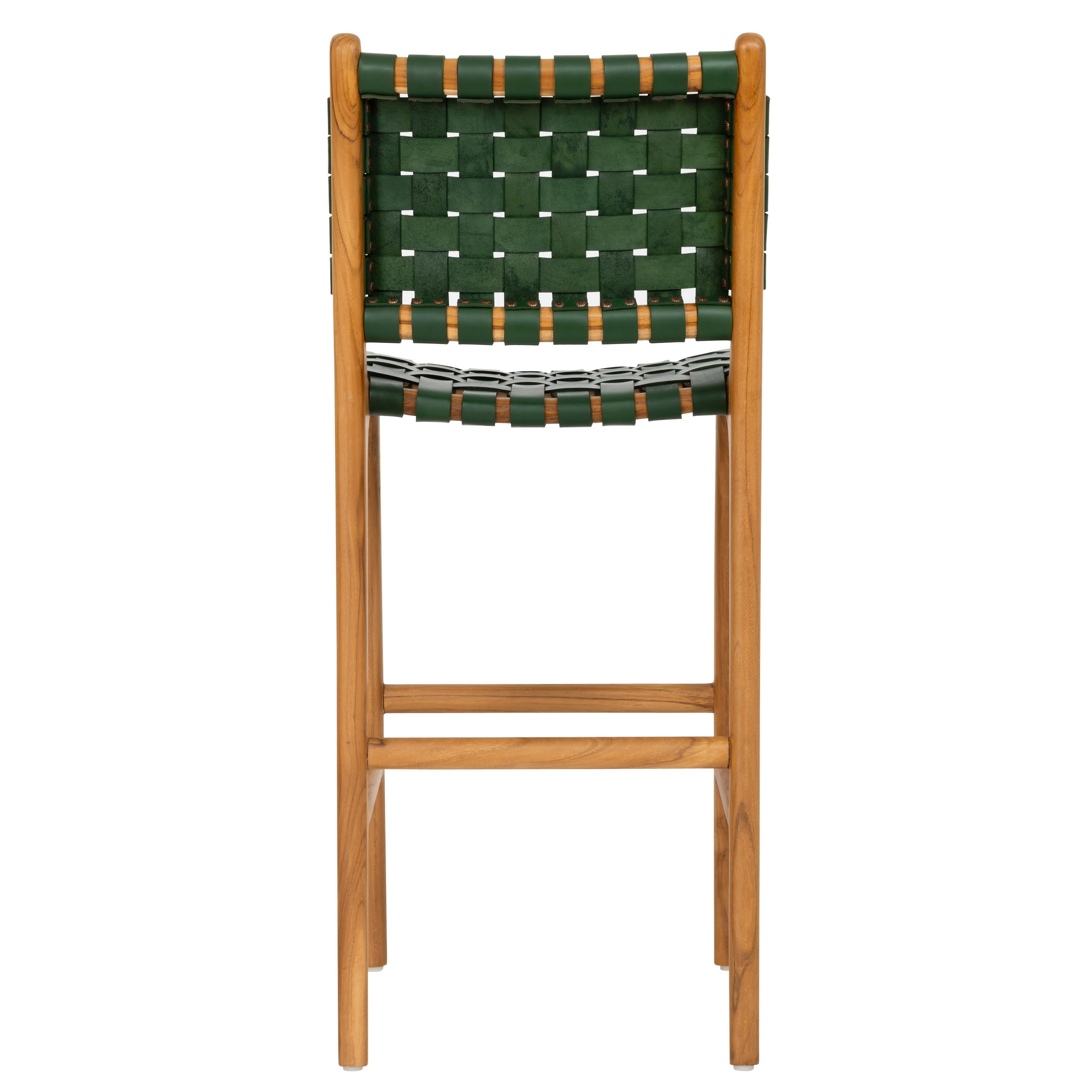 Yeşil Deri Oturumlu Teak Yüksek Naturel Renk Sandalye Y.65cm