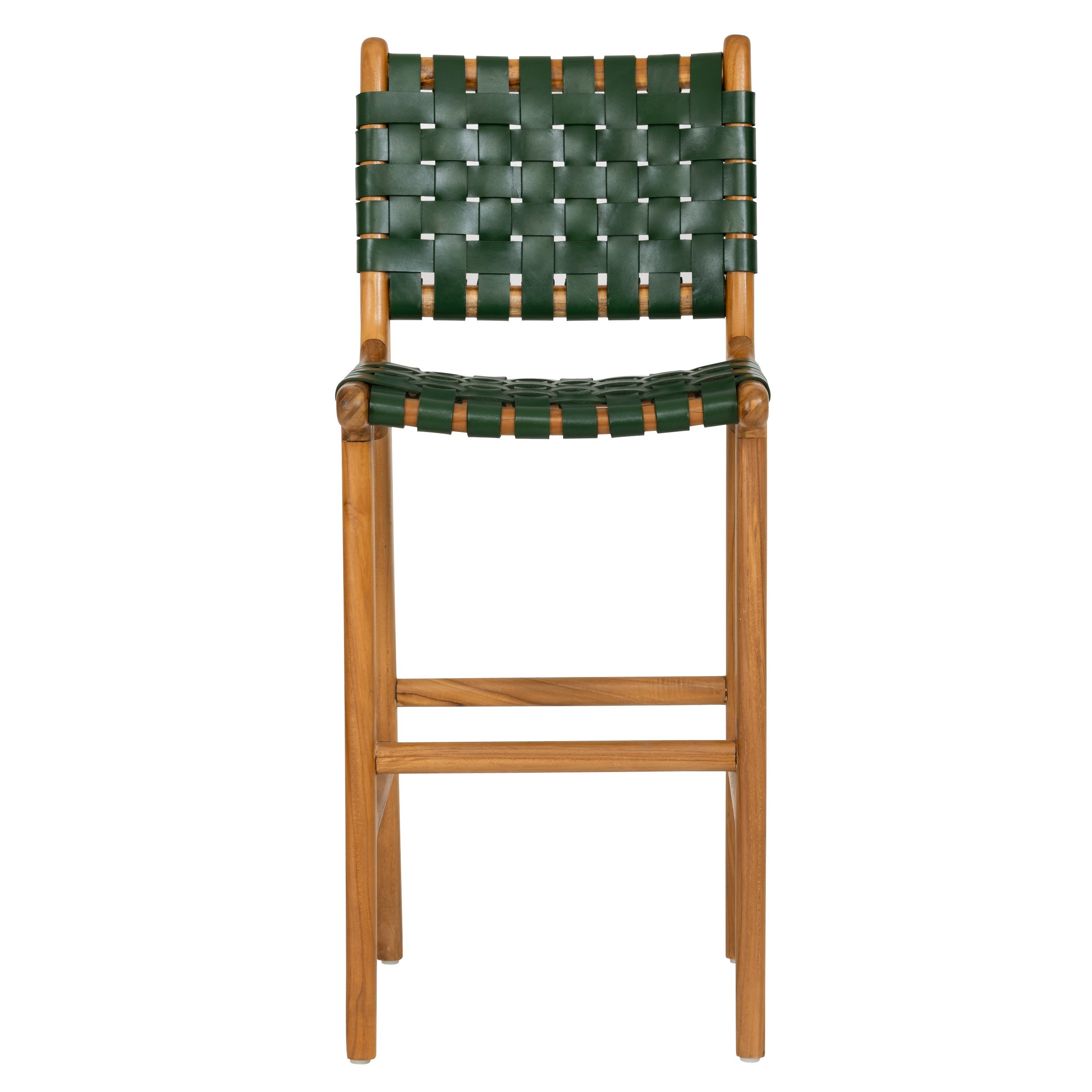 Yeşil Deri Oturumlu Teak Yüksek Naturel Renk Sandalye Y.65cm