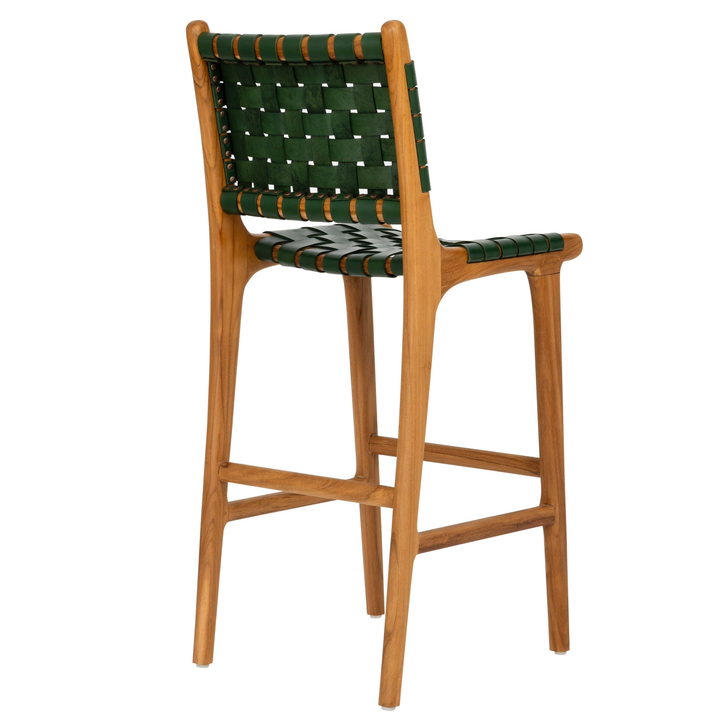 Yeşil Deri Oturumlu Teak Yüksek Naturel Renk Sandalye Y.65cm