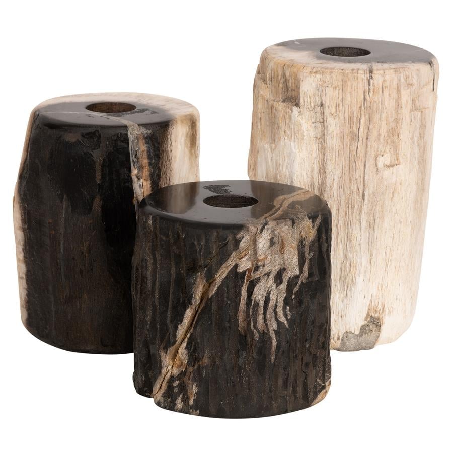 Yuvarlak Mumluk 3 lü Fosil Ağaç -8 cm x 8 cm x 12,10,8 cm