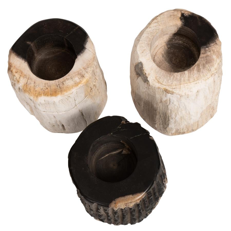 Yuvarlak Mumluk 3 lü Fosil Ağaç -8 cm x 8 cm x 12,10,8 cm