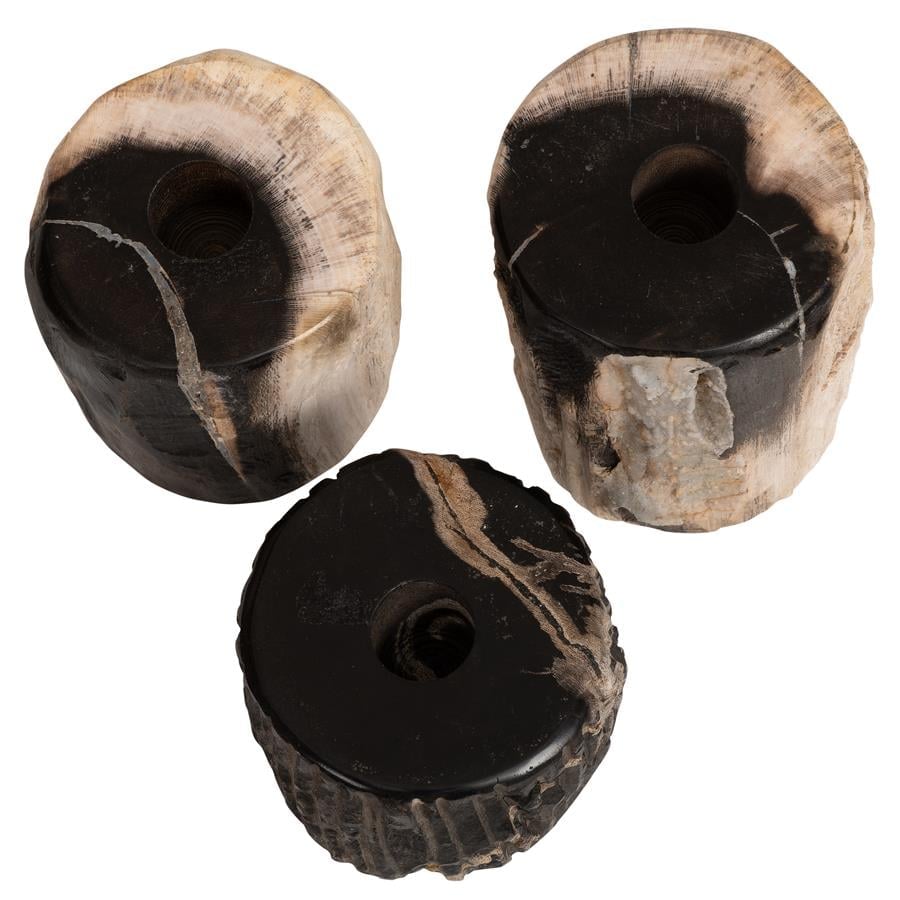 Yuvarlak Mumluk 3 lü Fosil Ağaç -8 cm x 8 cm x 12,10,8 cm