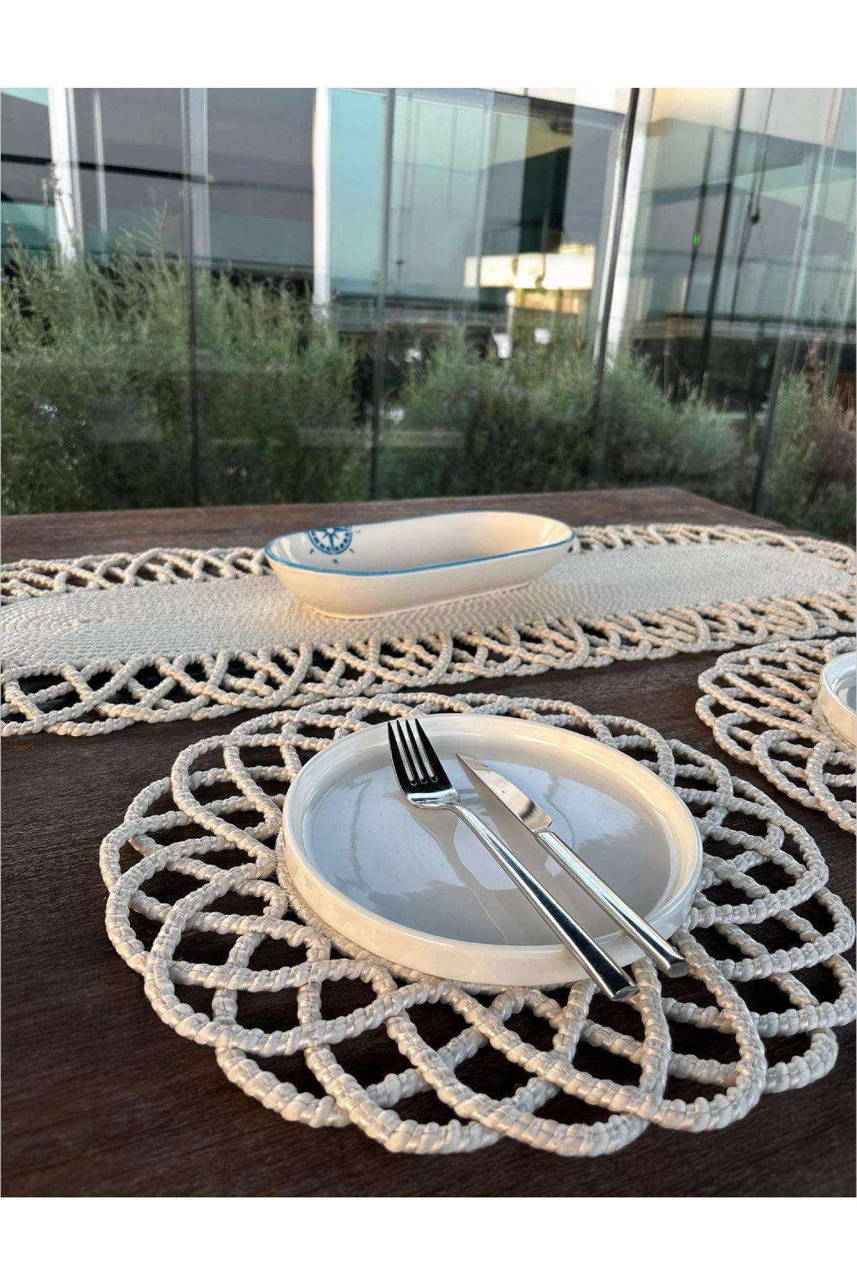 2 Kişilik Sofra Seti Hasır Görünümlü Amerikan Servis- Runner