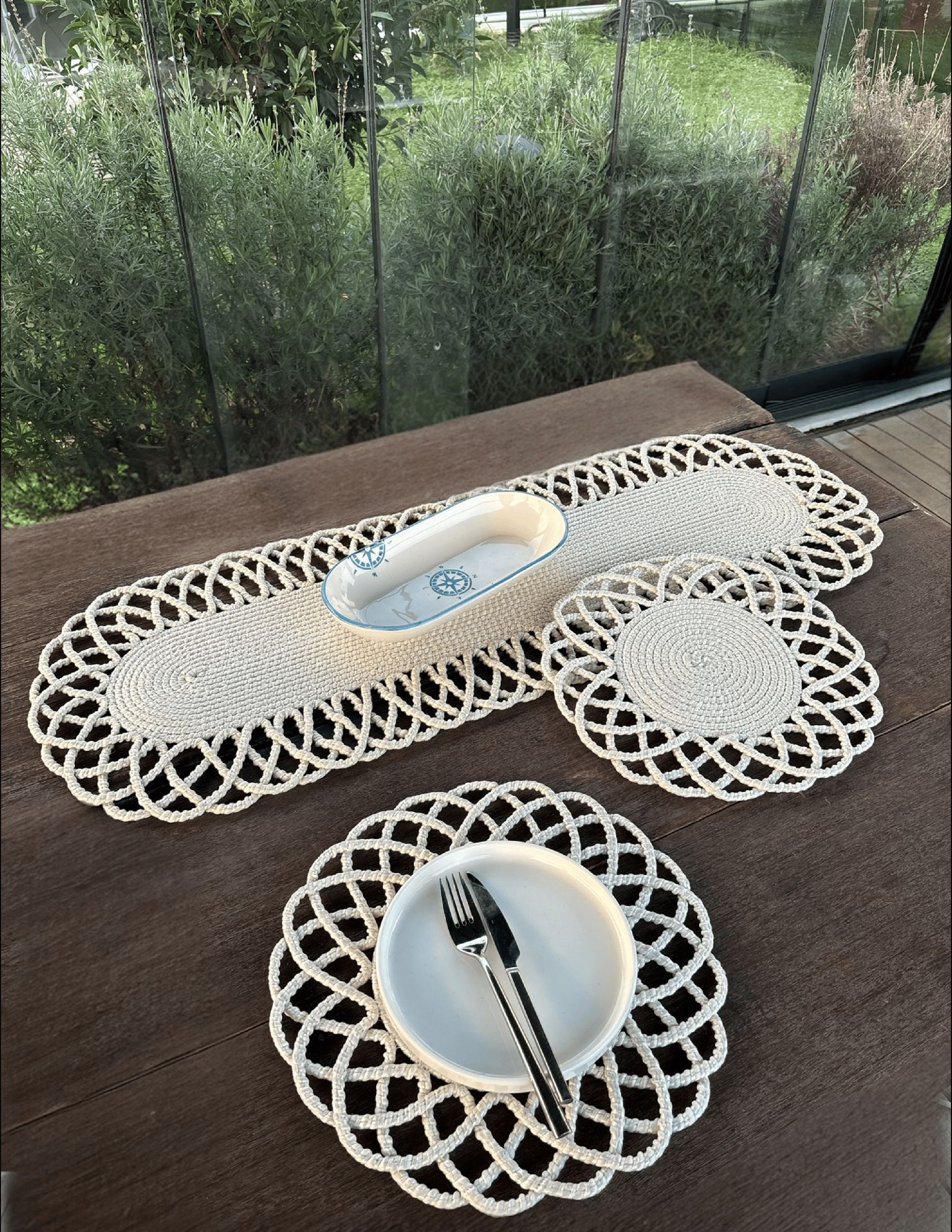 2 Kişilik Sofra Seti Hasır Görünümlü Amerikan Servis- Runner