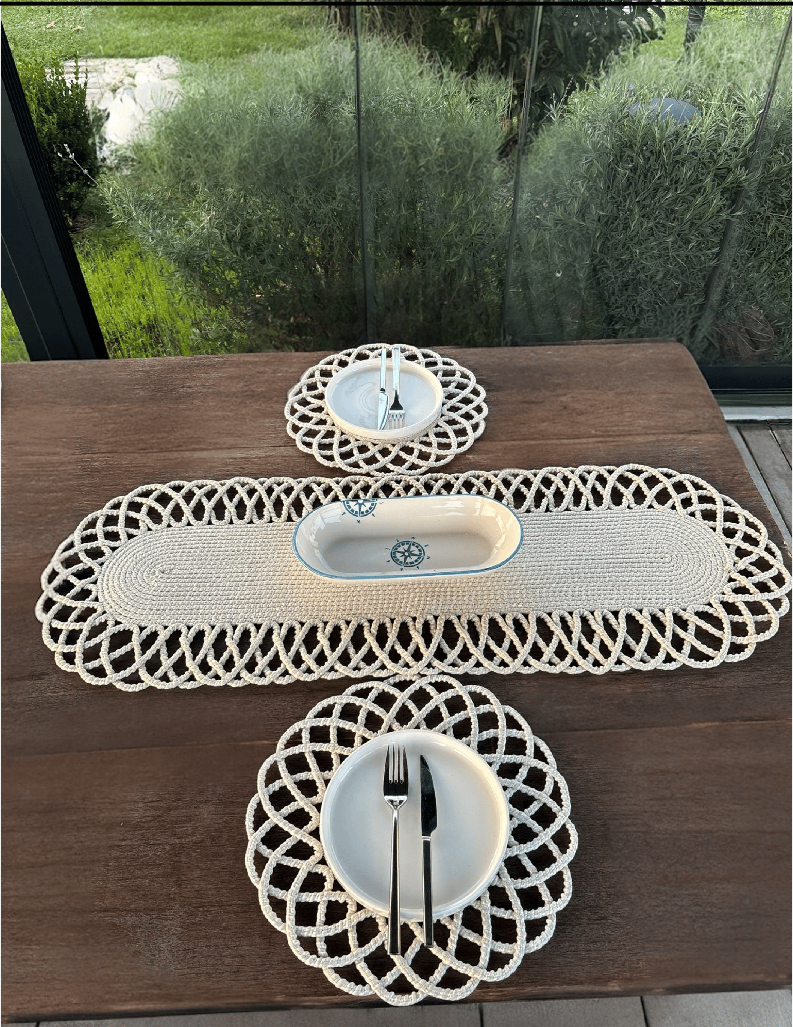 2 Kişilik Sofra Seti Hasır Görünümlü Amerikan Servis- Runner