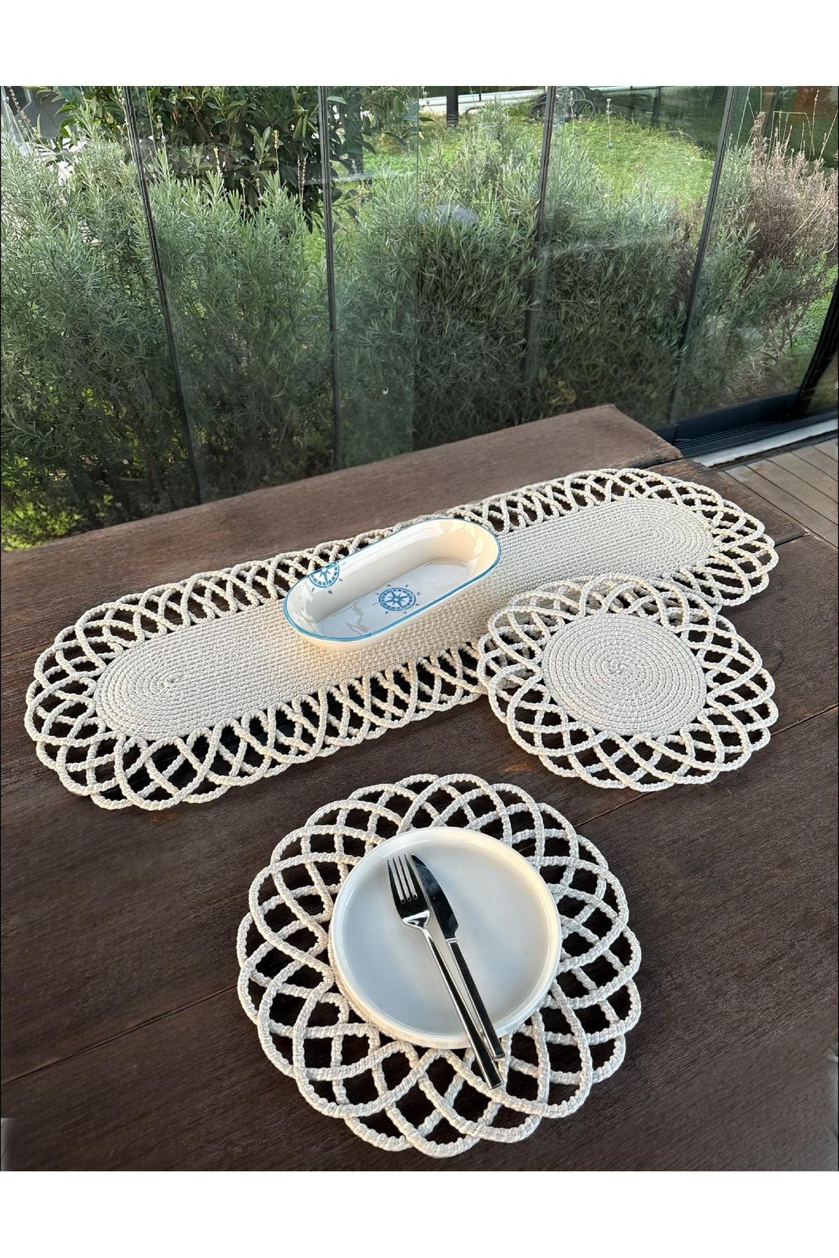 2 Kişilik Sofra Seti Hasır Görünümlü Amerikan Servis- Runner