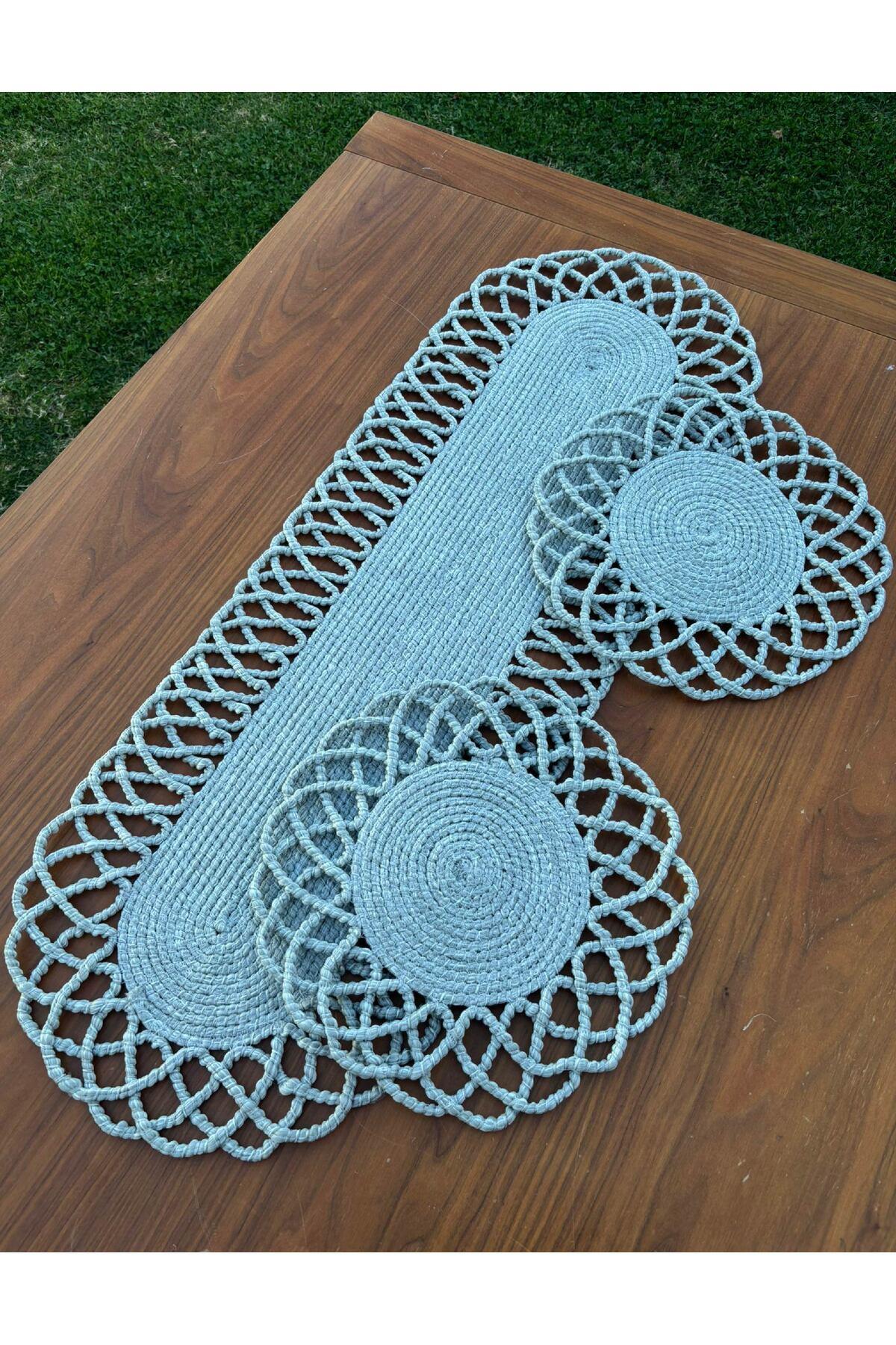 2 Kişilik Sofra Seti Hasır Görünümlü Amerikan Servis- Runner