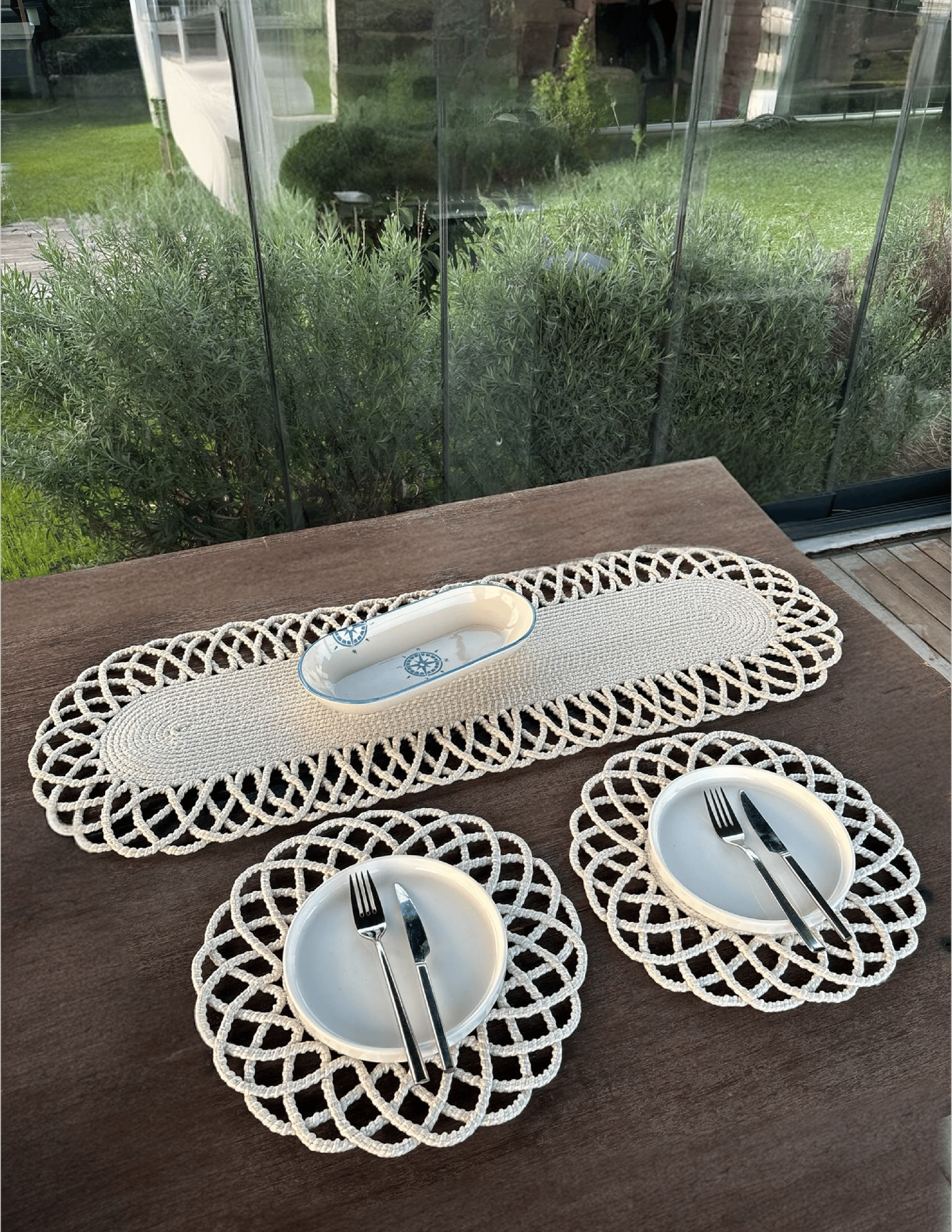 2 Kişilik Sofra Seti Hasır Görünümlü Amerikan Servis- Runner