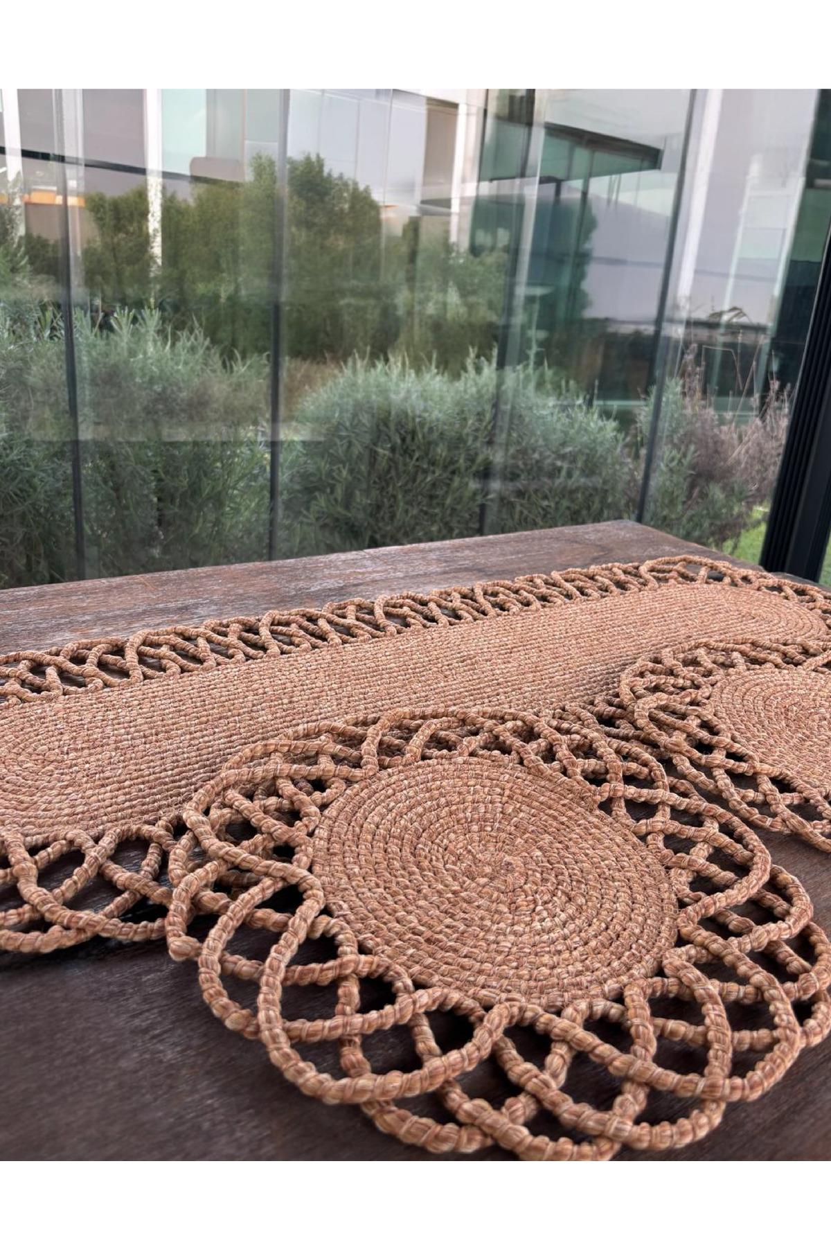 2 Kişilik Sofra Seti Hasır Görünümlü Amerikan Servis- Runner