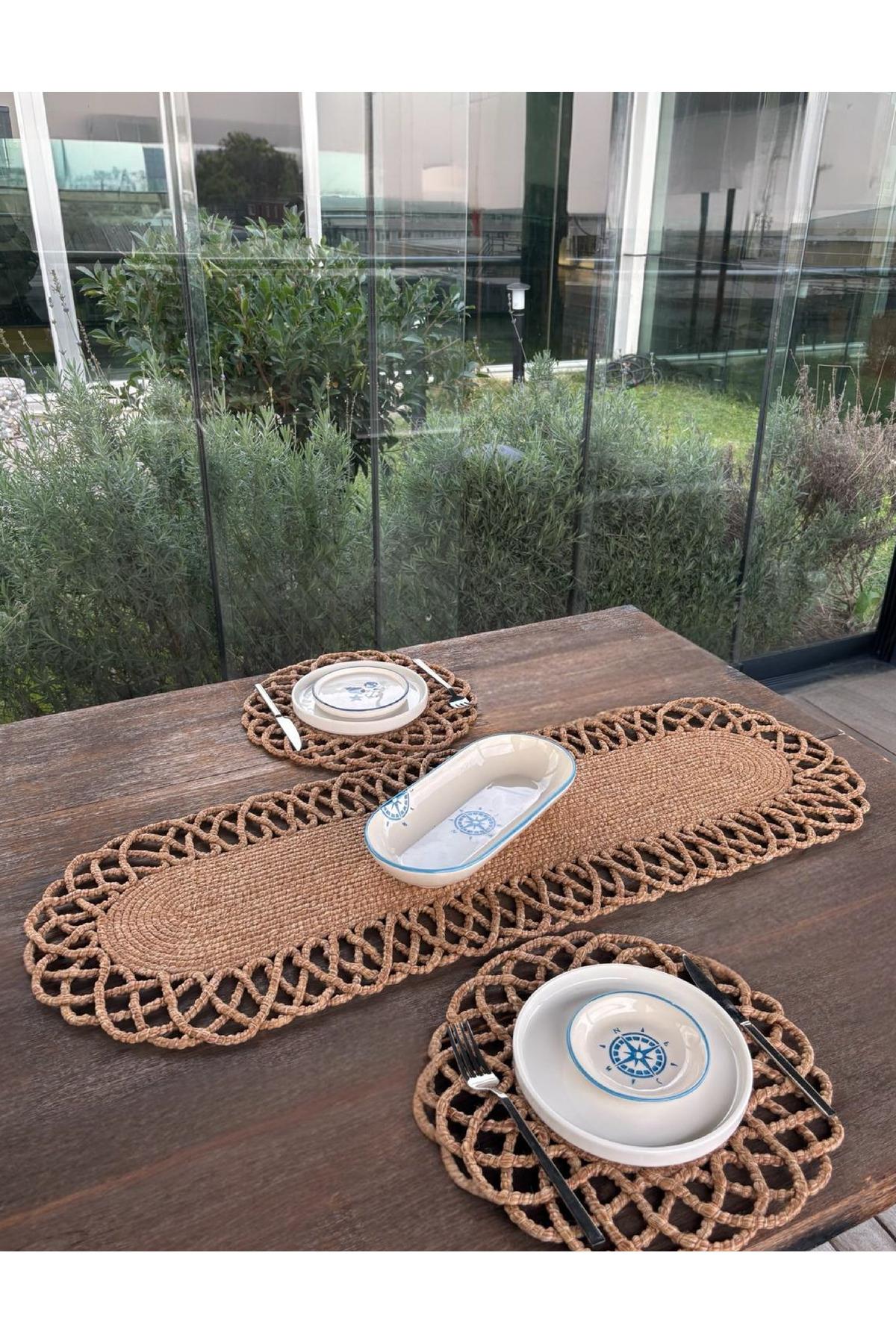 2 Kişilik Sofra Seti Hasır Görünümlü Amerikan Servis- Runner