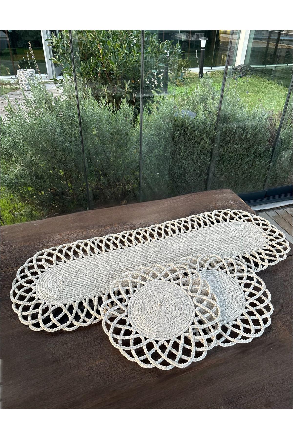 2 Kişilik Sofra Seti Hasır Görünümlü Amerikan Servis- Runner