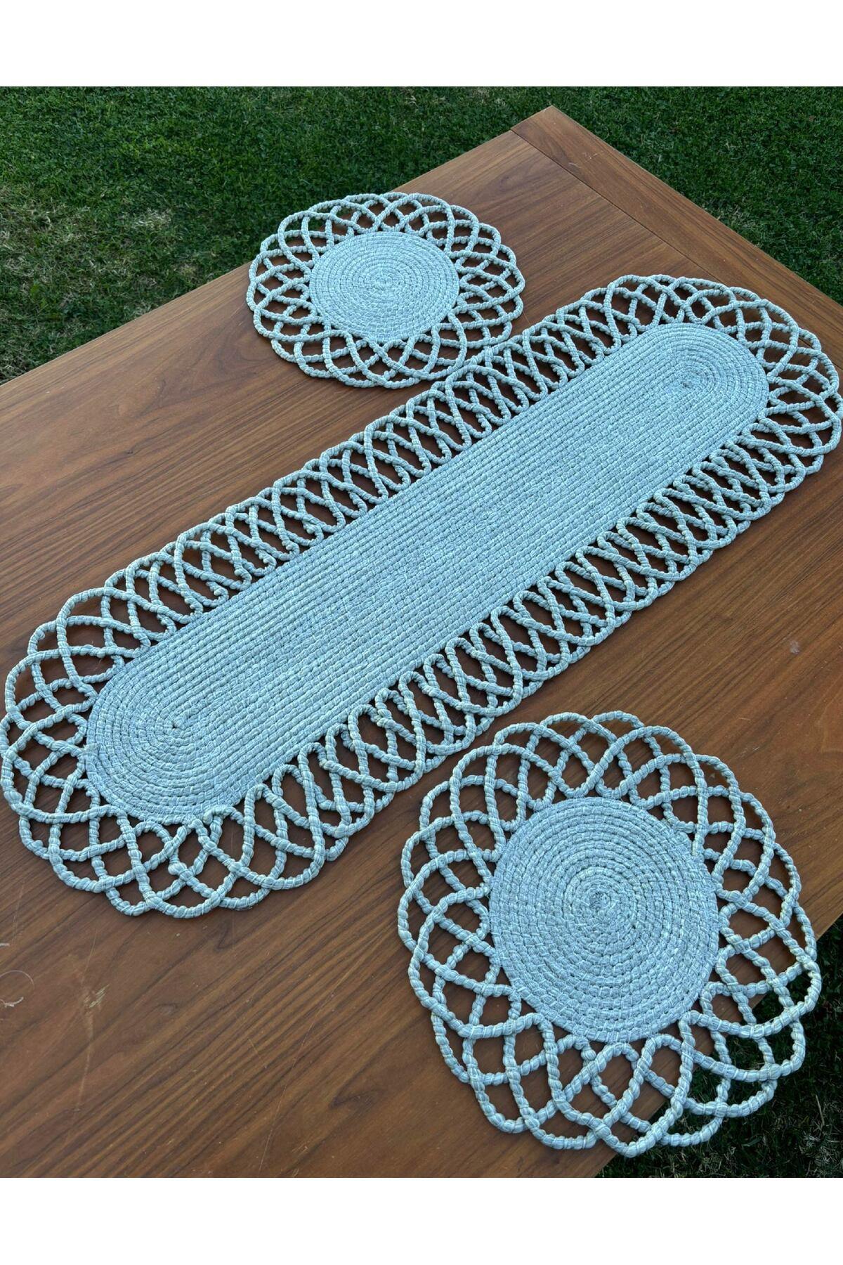 2 Kişilik Sofra Seti Hasır Görünümlü Amerikan Servis- Runner