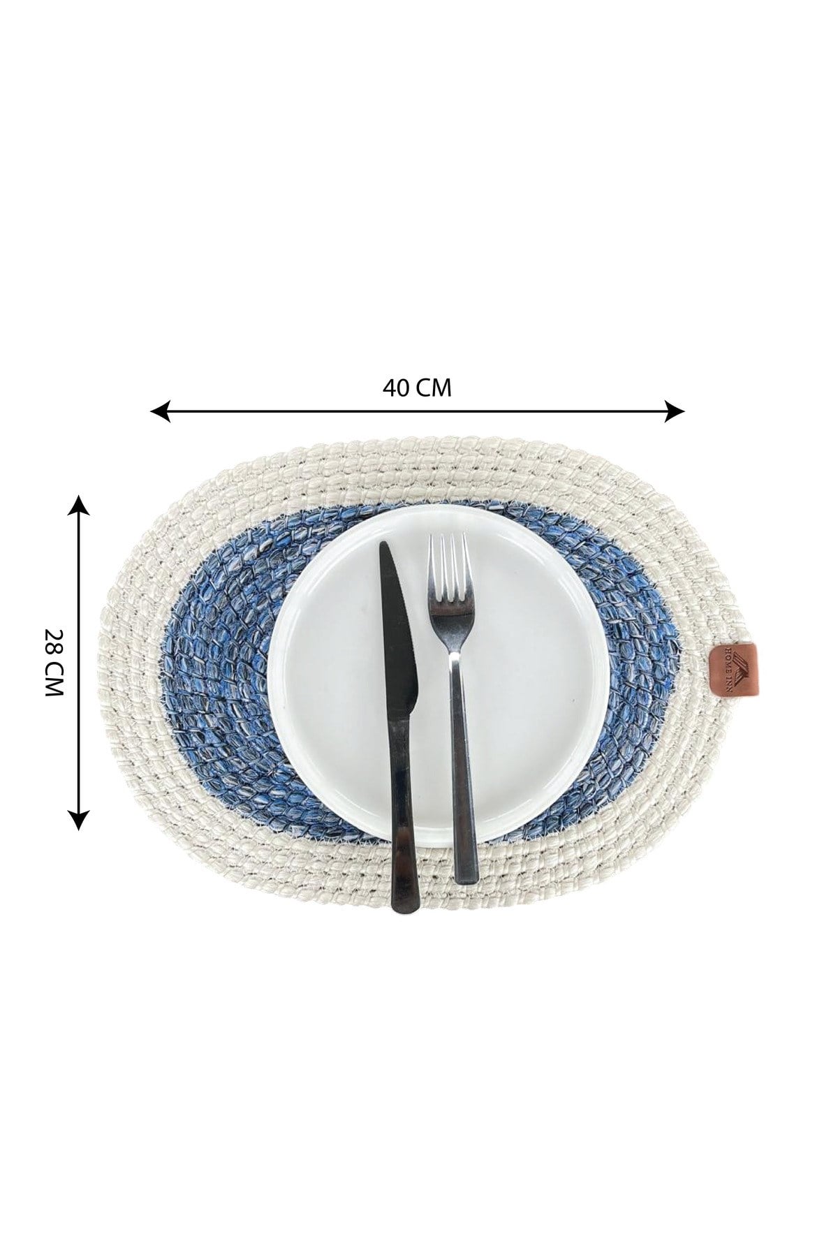 2’li Oval Model Amerikan Servis – Supla Leke Tutmaz, Beyaz-Mavi 40x28 Cm