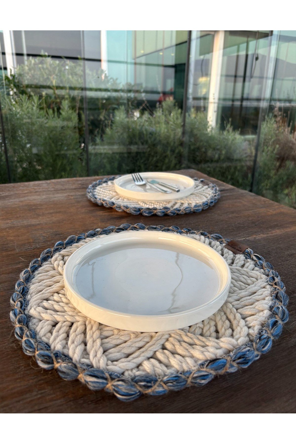 2'li Amerikan Servis - Leke Tutmaz- Beyaz-Mavi 33 X 33 Cm