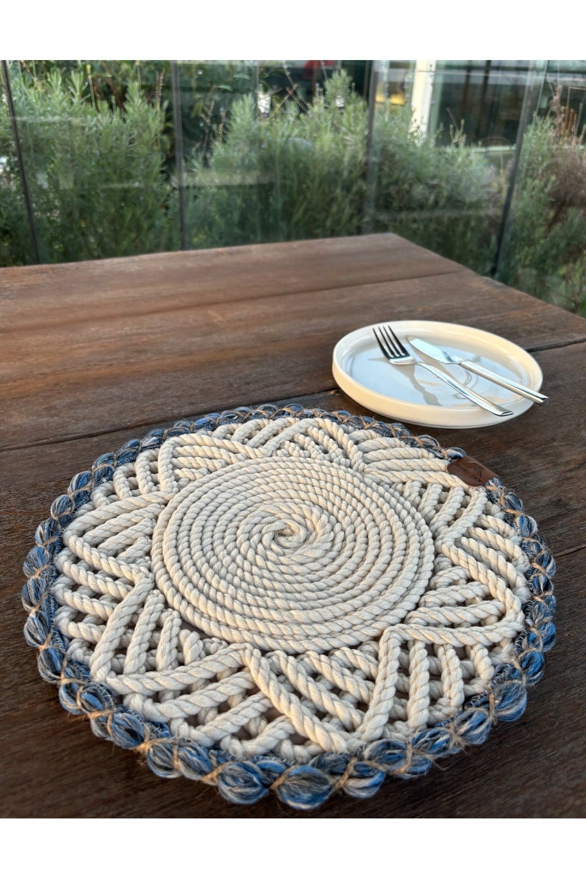 2'li Amerikan Servis - Leke Tutmaz- Beyaz-Mavi 33 X 33 Cm