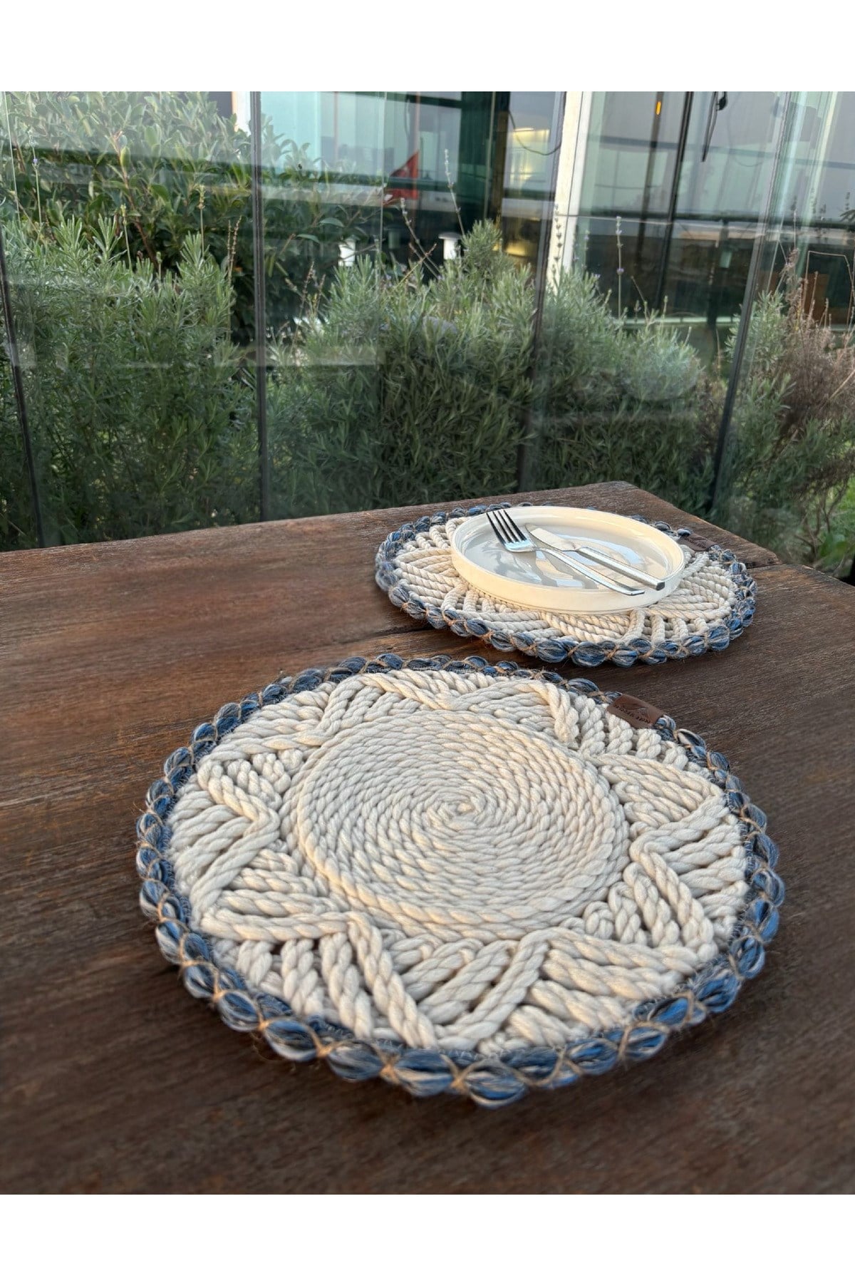 2'li Amerikan Servis - Leke Tutmaz- Beyaz-Mavi 33 X 33 Cm