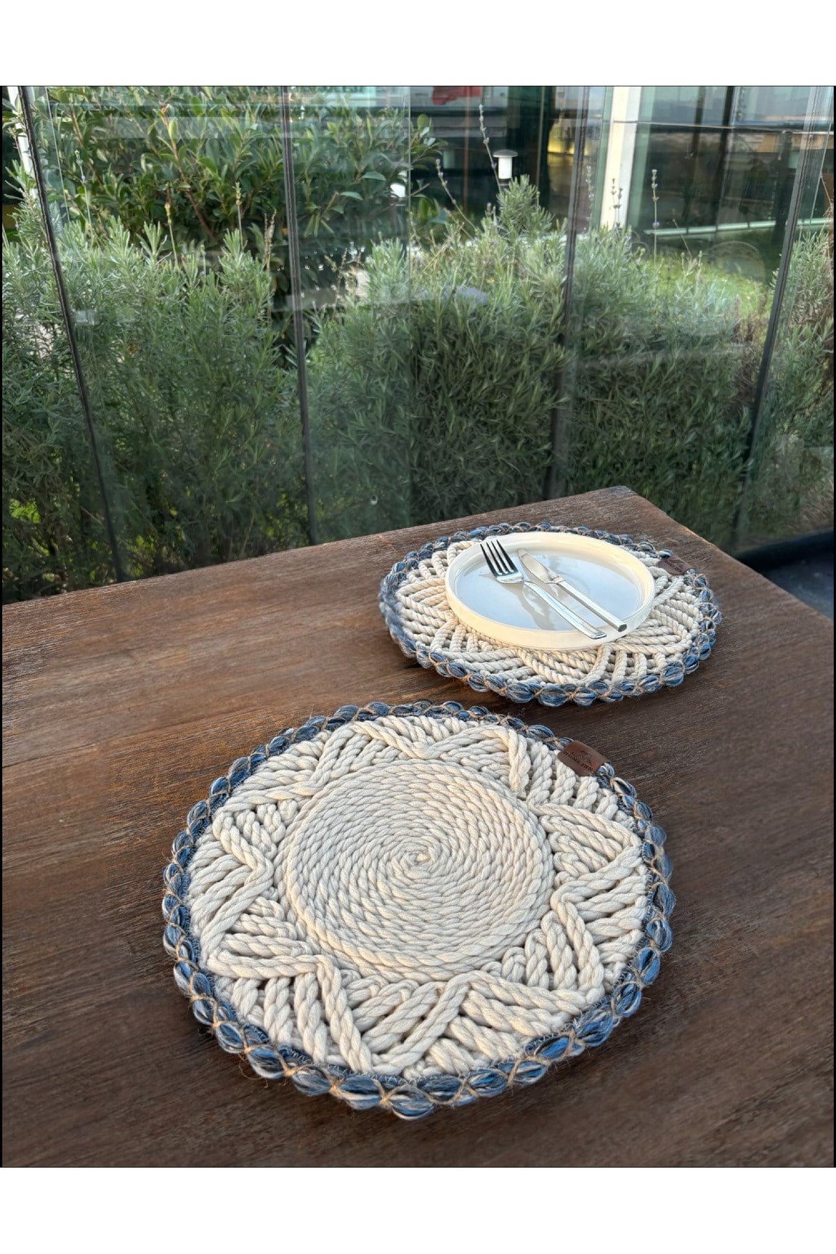 2'li Amerikan Servis - Leke Tutmaz- Beyaz-Mavi 33 X 33 Cm
