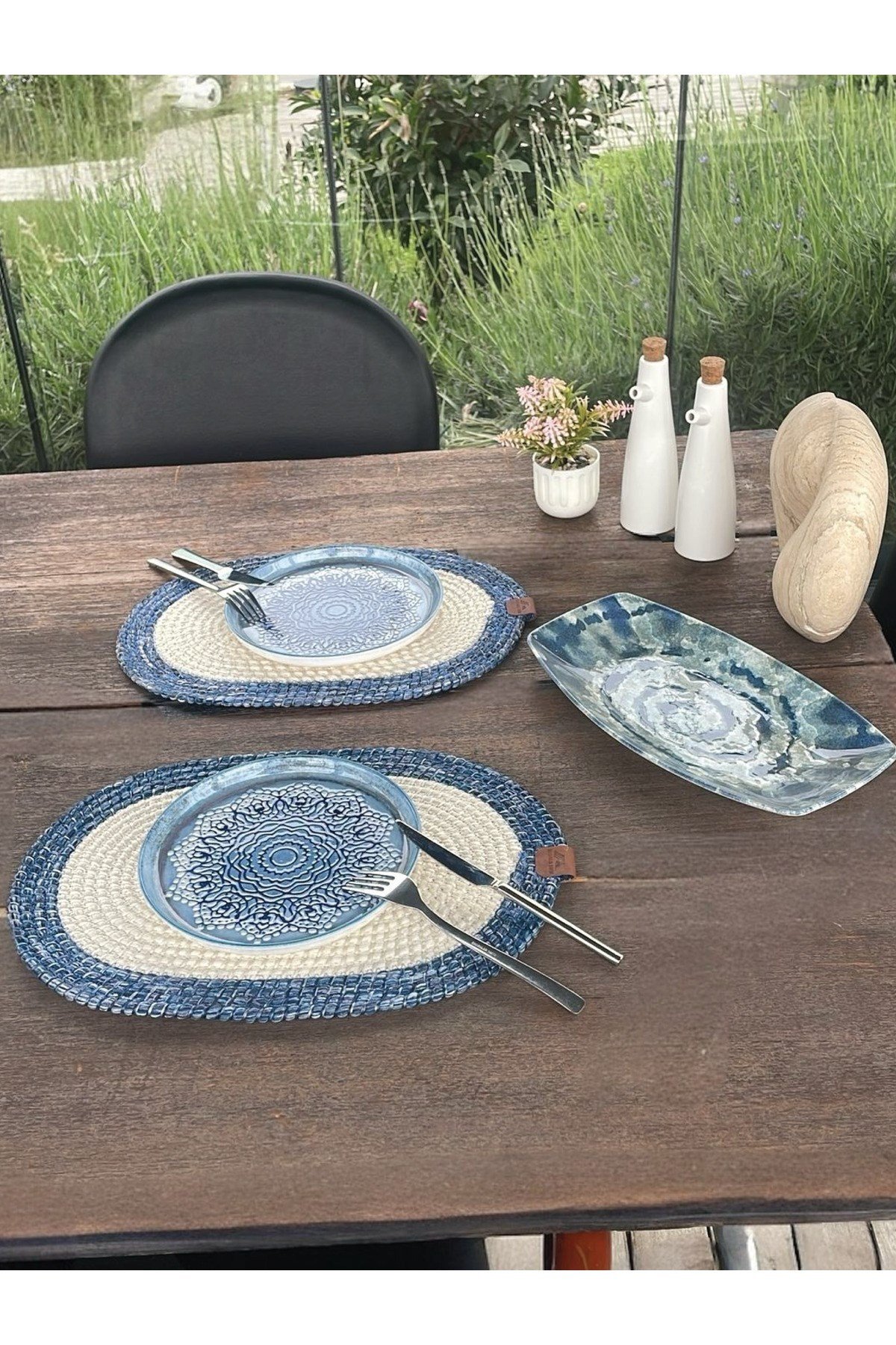 2'li Amerikan Servis – Supla Leke Tutmaz, Mavi/Beyaz 40x28 Cm
