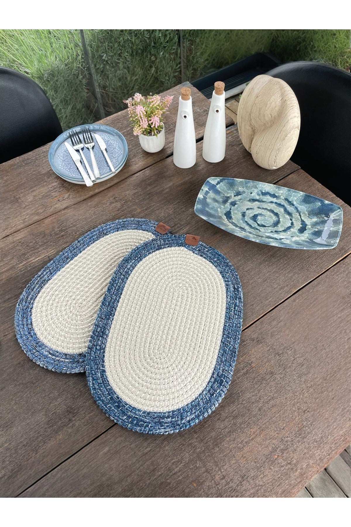 2'li Amerikan Servis – Supla Leke Tutmaz, Mavi/Beyaz 40x28 Cm