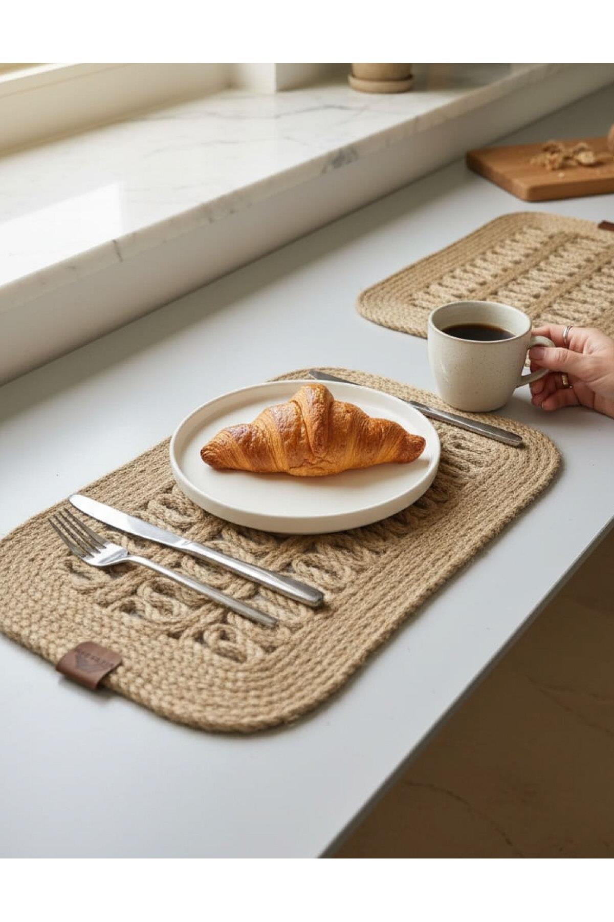 2'li Dikdörtgen Jüt Supla Seti - Örme Hasır Amerikan Servis - 40x27 cm