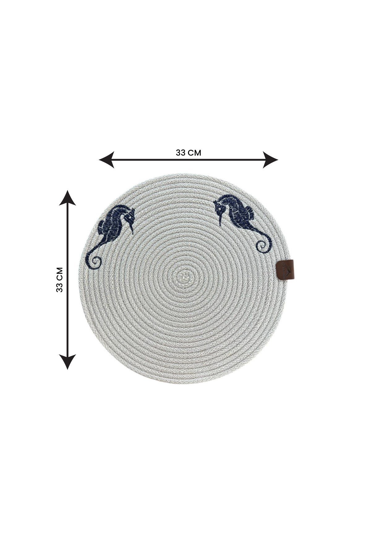 2'li Set Deniz Atı İşlemeli Amerikan Servis-Leke Tutmaz Natural 33 cm
