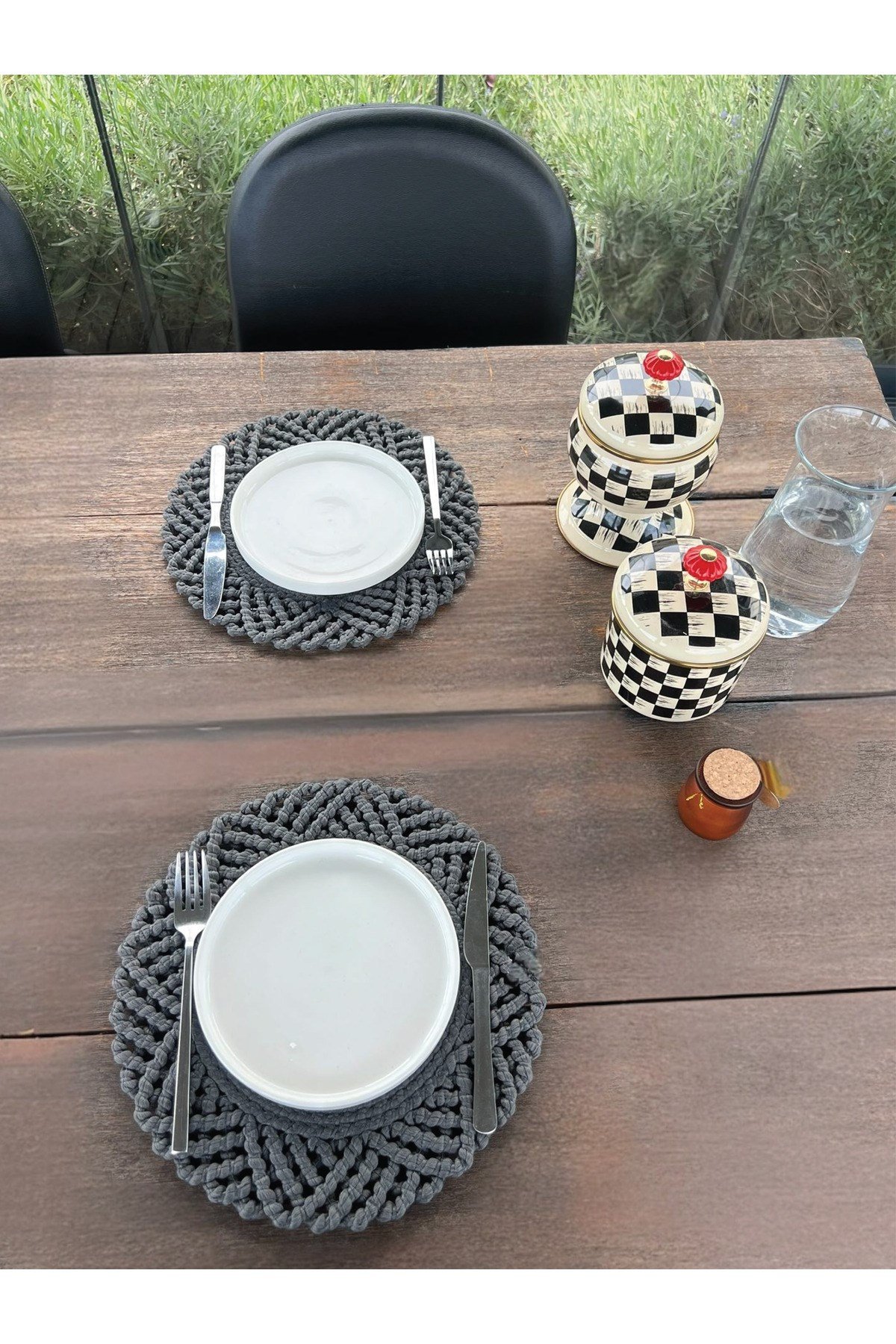 2'li Set Örgü Model Amerikan Servis-Leke Tutmaz Antrasit 33 cm