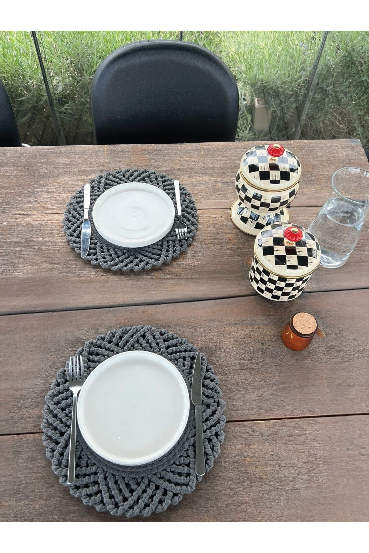 2'li Set Örgü Model Amerikan Servis-Leke Tutmaz Antrasit 33 cm