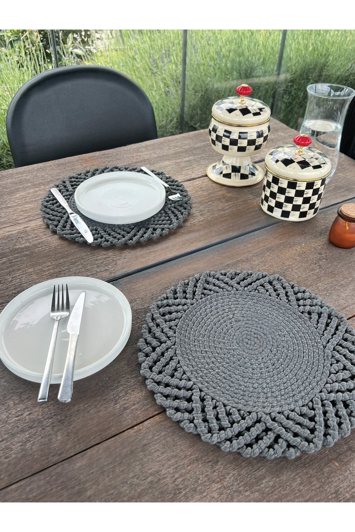 2'li Set Örgü Model Amerikan Servis-Leke Tutmaz Antrasit 33 cm