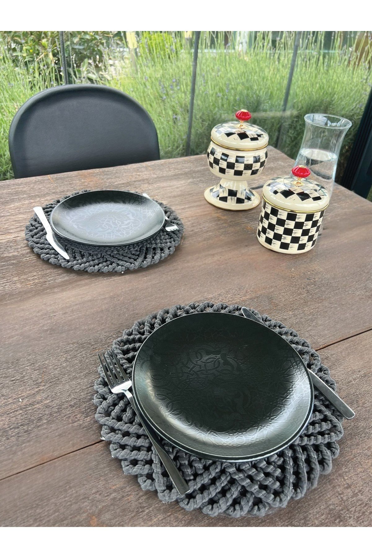 2'li Set Örgü Model Amerikan Servis-Leke Tutmaz Antrasit 33 cm