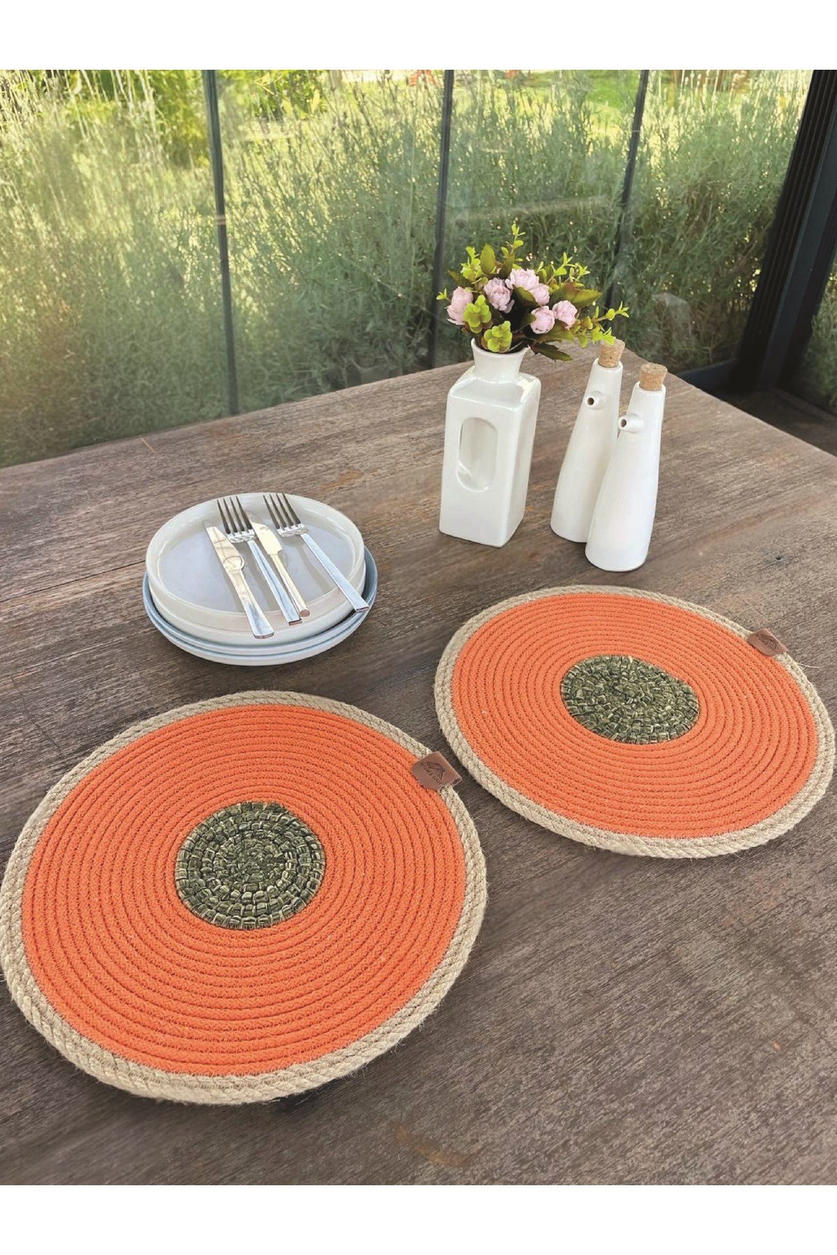 2'li Set Turuncu Amerikan Servis-Leke Tutmaz Natural 33 cm