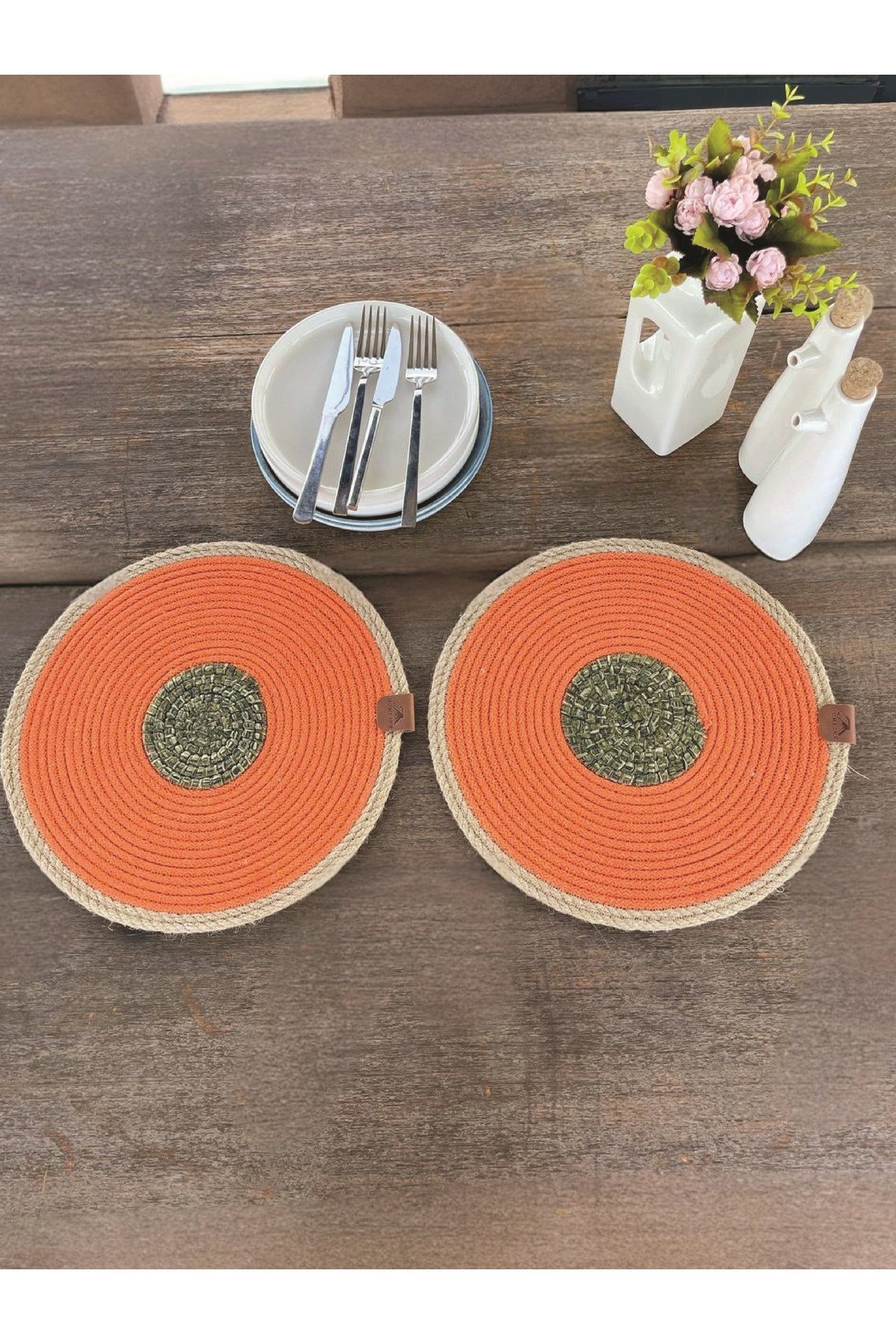 2'li Set Turuncu Amerikan Servis-Leke Tutmaz Natural 33 cm