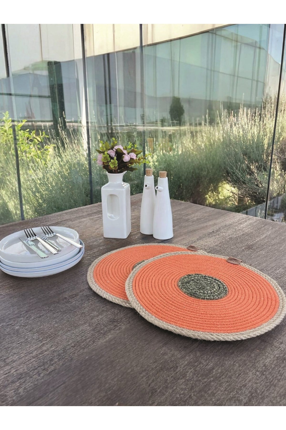 2'li Set Turuncu Amerikan Servis-Leke Tutmaz Natural 33 cm