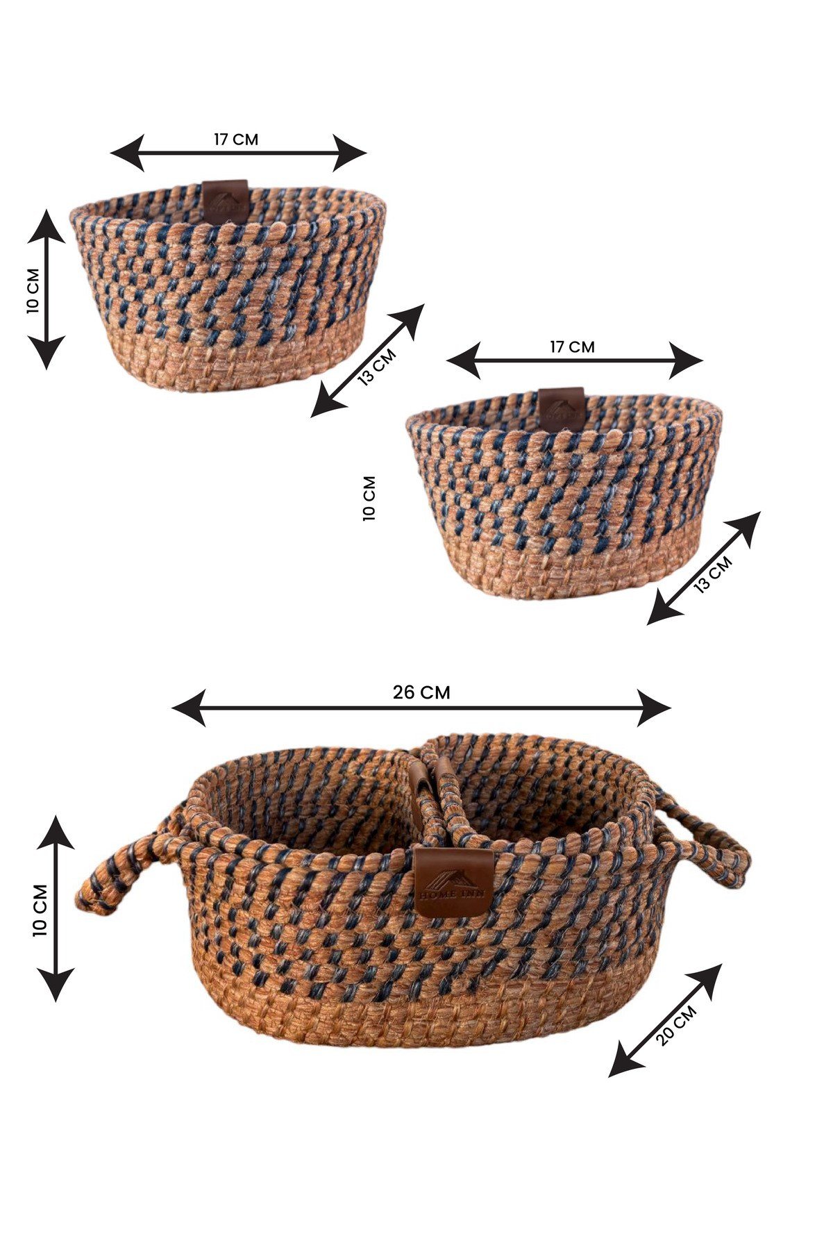 3'lü Düzenleyici Sepet Set - Dekoratif - Leke Tutmaz Mavi/Natural