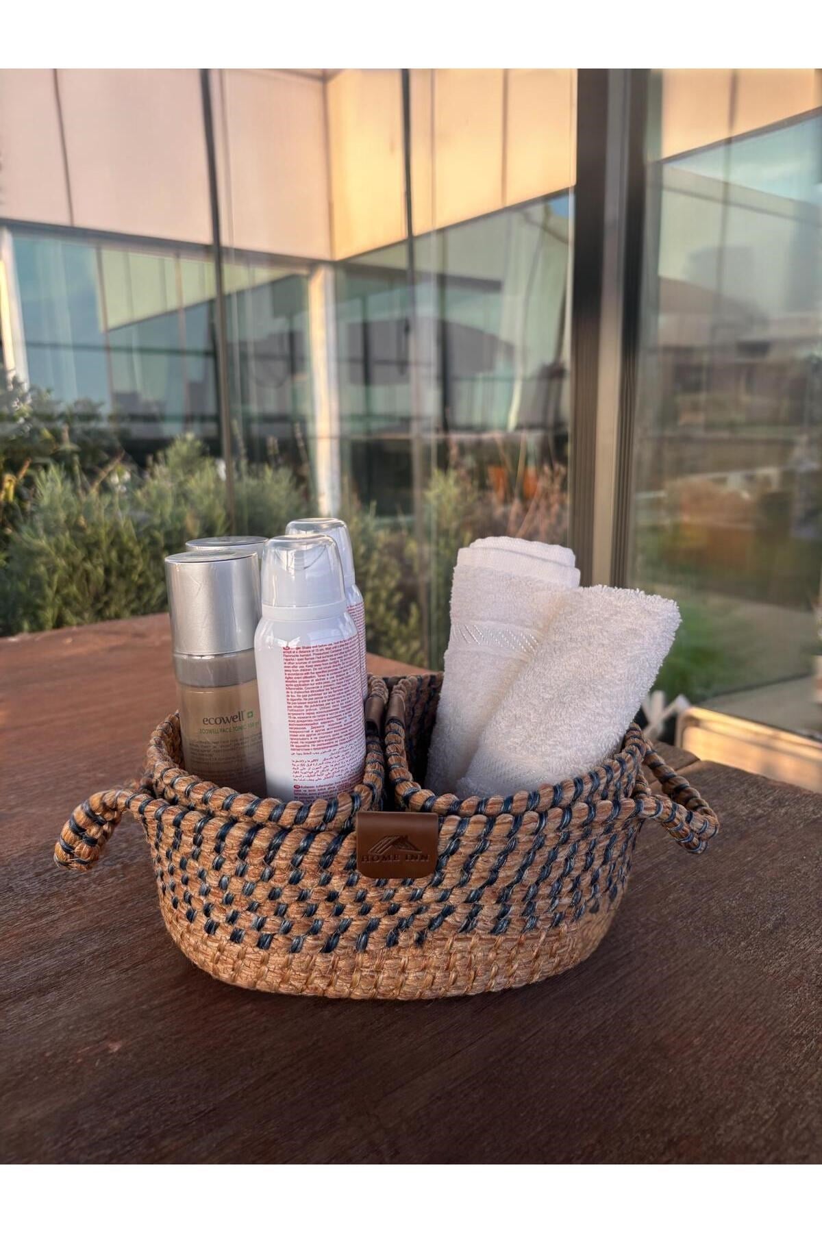 3'lü Düzenleyici Sepet Set - Dekoratif - Leke Tutmaz Mavi/Natural