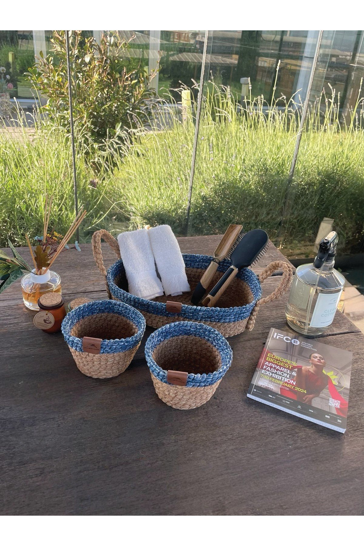 3'lü Düzenleyici Sepet Set Leke Tutmaz Mavi -Natural