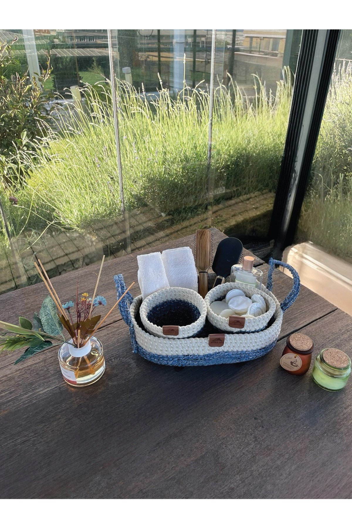 3'lü Düzenleyici Sepet Set Leke Tutmaz Beyaz -Mavi