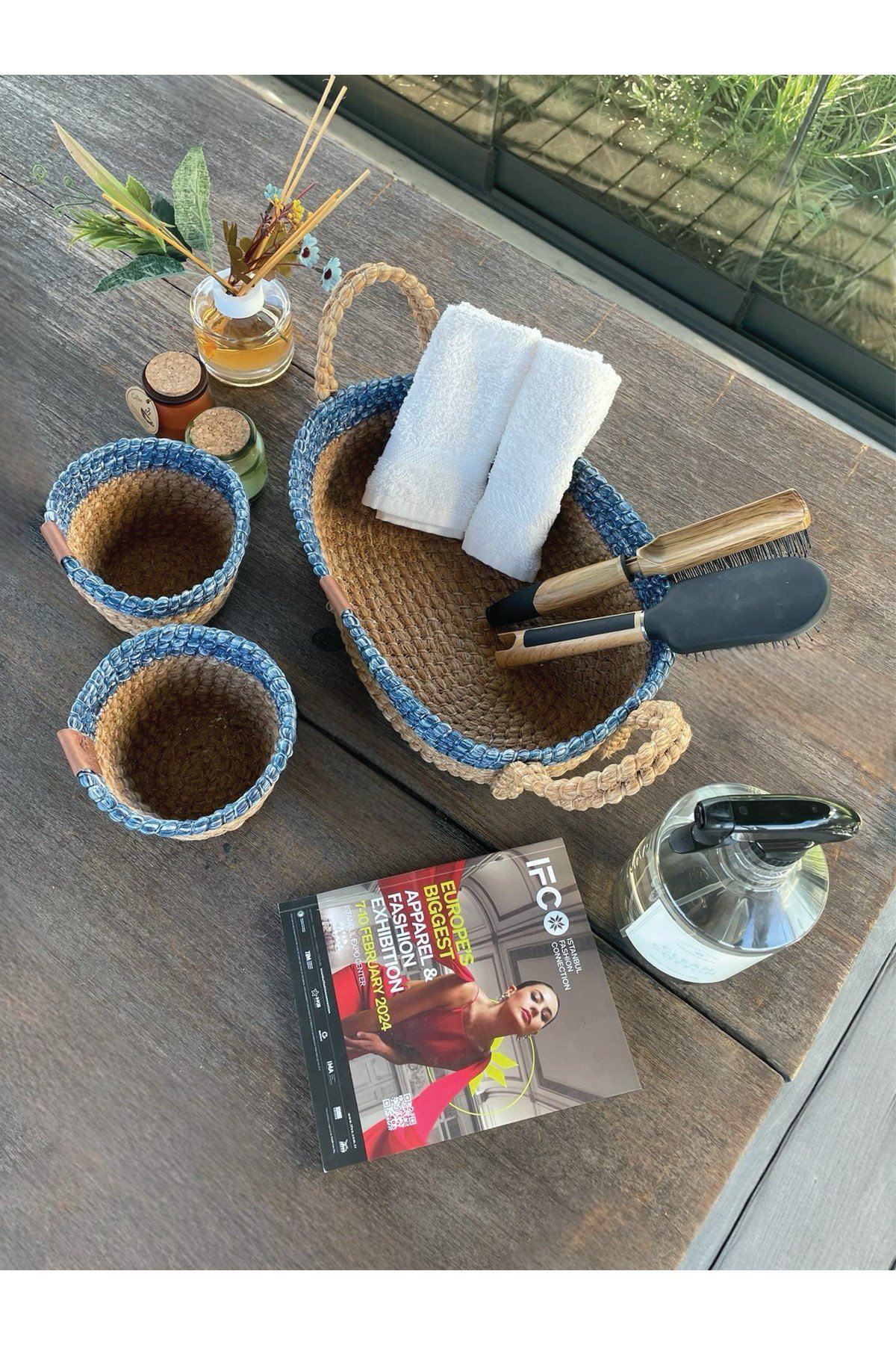 3'lü Düzenleyici Sepet Set Leke Tutmaz Mavi -Natural