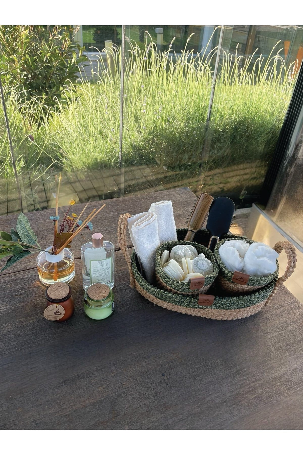 3'lü Düzenleyici Sepet Set Leke Tutmaz Yeşil-Natural