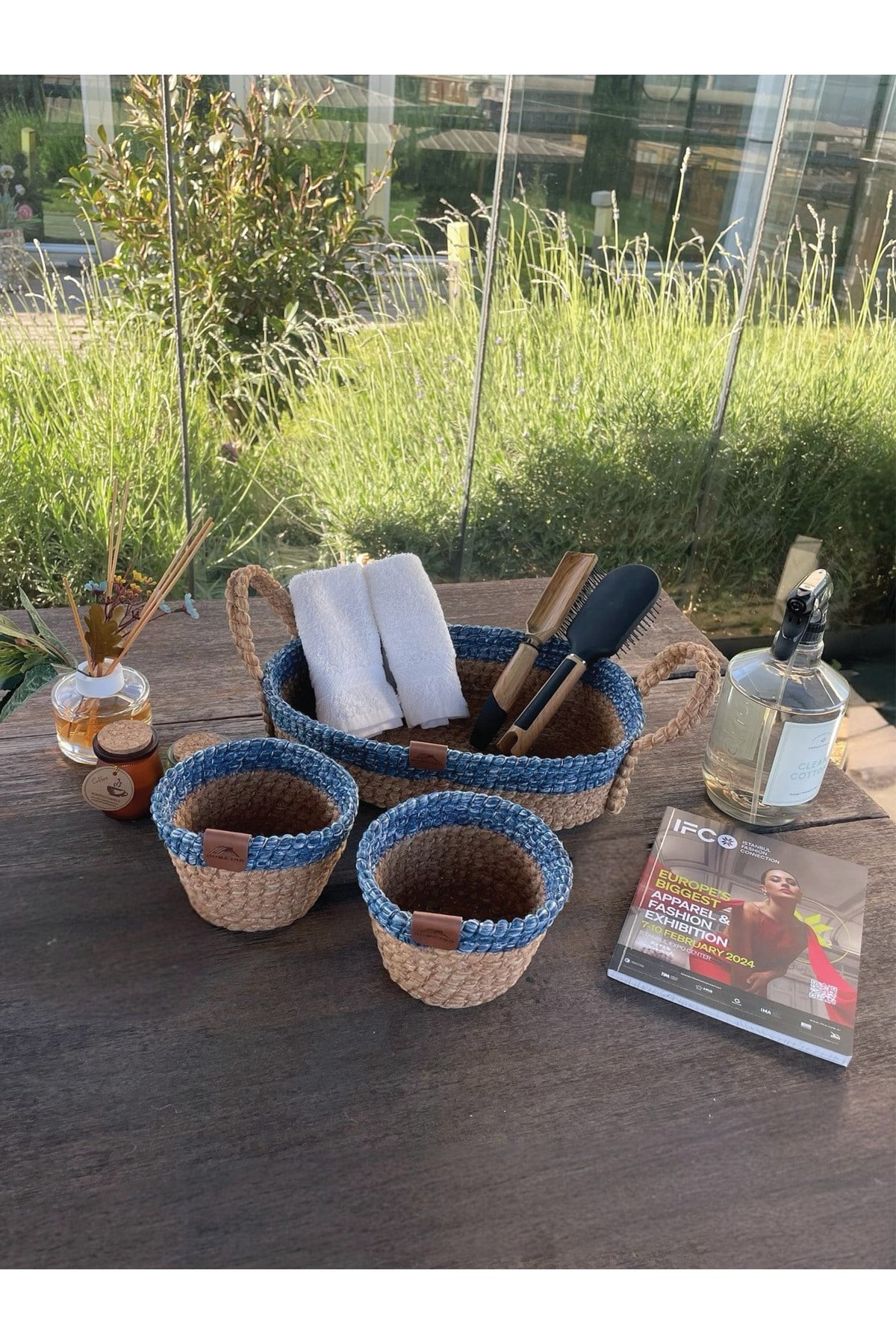 3'lü Düzenleyici Sepet Set Leke Tutmaz Mavi -Natural