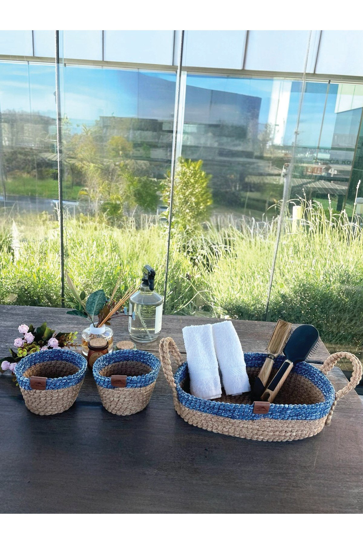 3'lü Düzenleyici Sepet Set Leke Tutmaz Mavi -Natural
