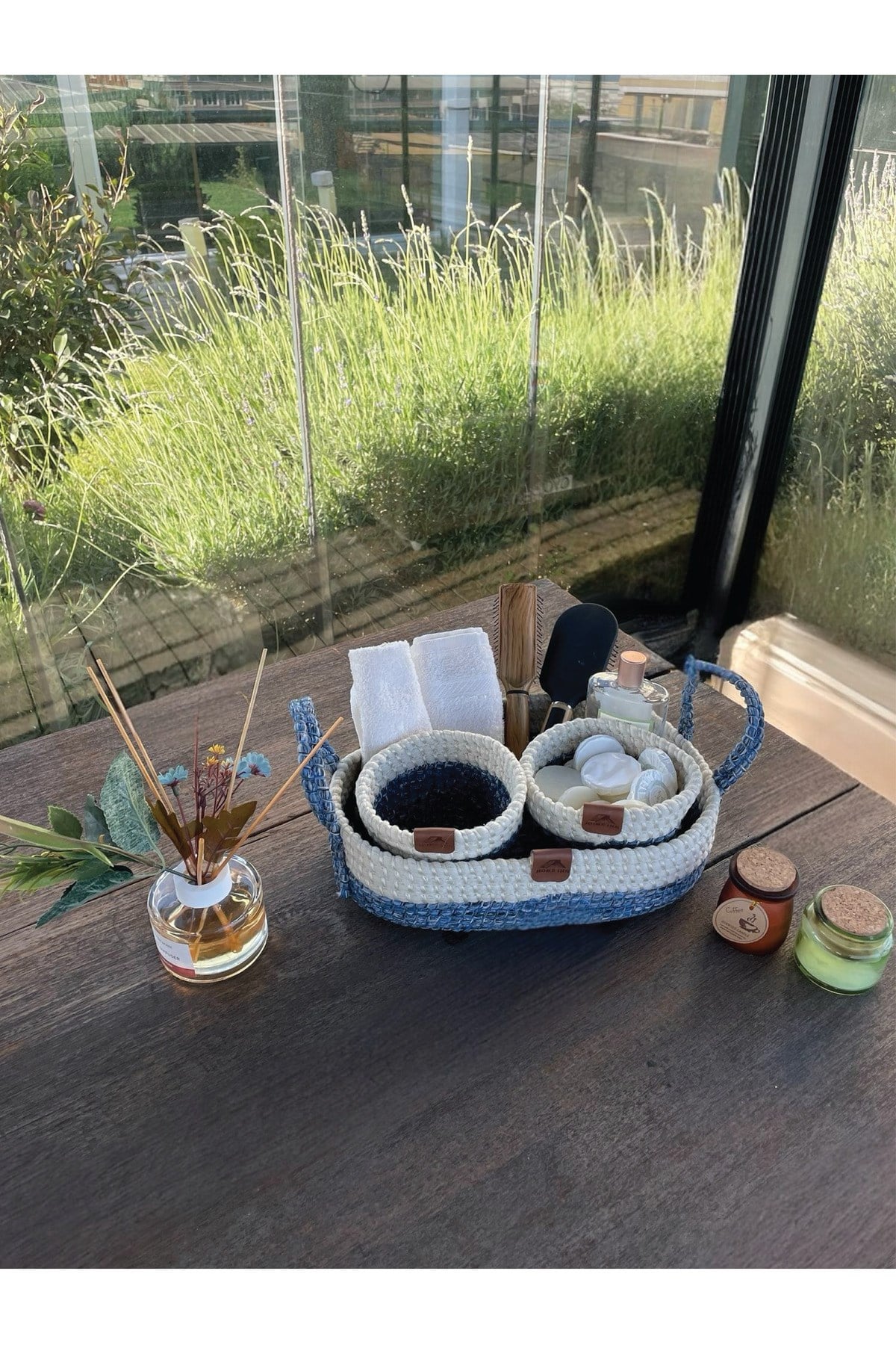 3'lü Düzenleyici Sepet Set Leke Tutmaz Beyaz -Mavi