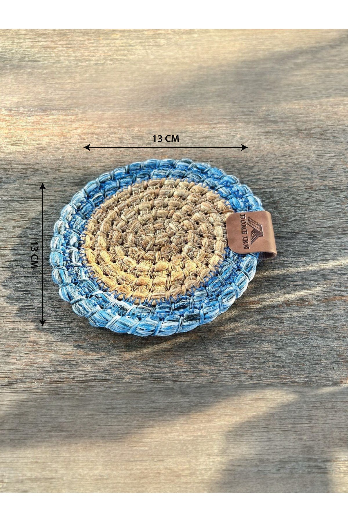 4 Adet Yuvarlak Bardak Altlığı- Leke Tutmaz- Naturel-Mavi13x13 cm