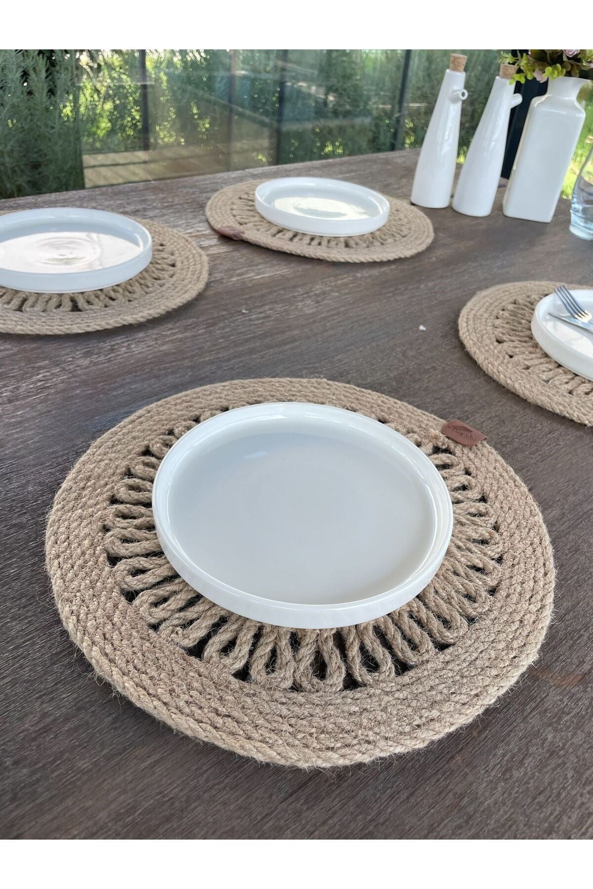 4 Kişilik Yuvarlak Amerikan Servis Özel Tasarım Jüt 33 x 33 cm