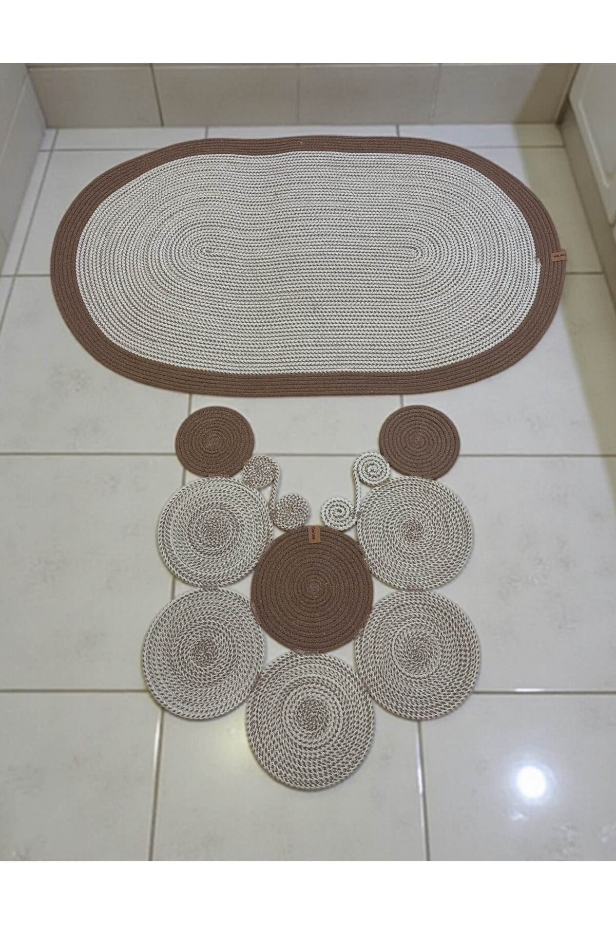 Banyo Paspas Seti 2'li Oval Model (60x100 ve 51x60 cm) | Modern Tarz Hasır Görünümlü