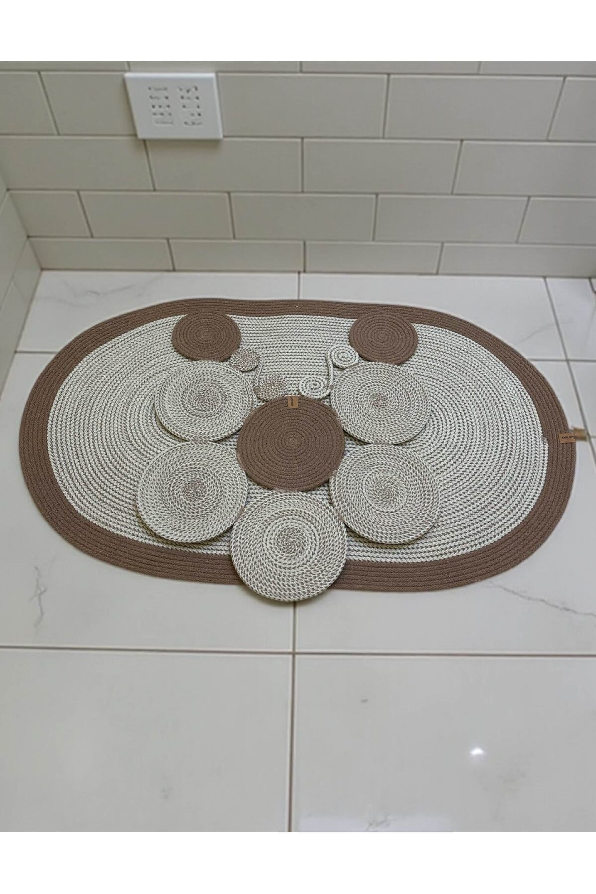 Banyo Paspas Seti 2'li Oval Model (60x100 ve 51x60 cm) | Modern Tarz Hasır Görünümlü