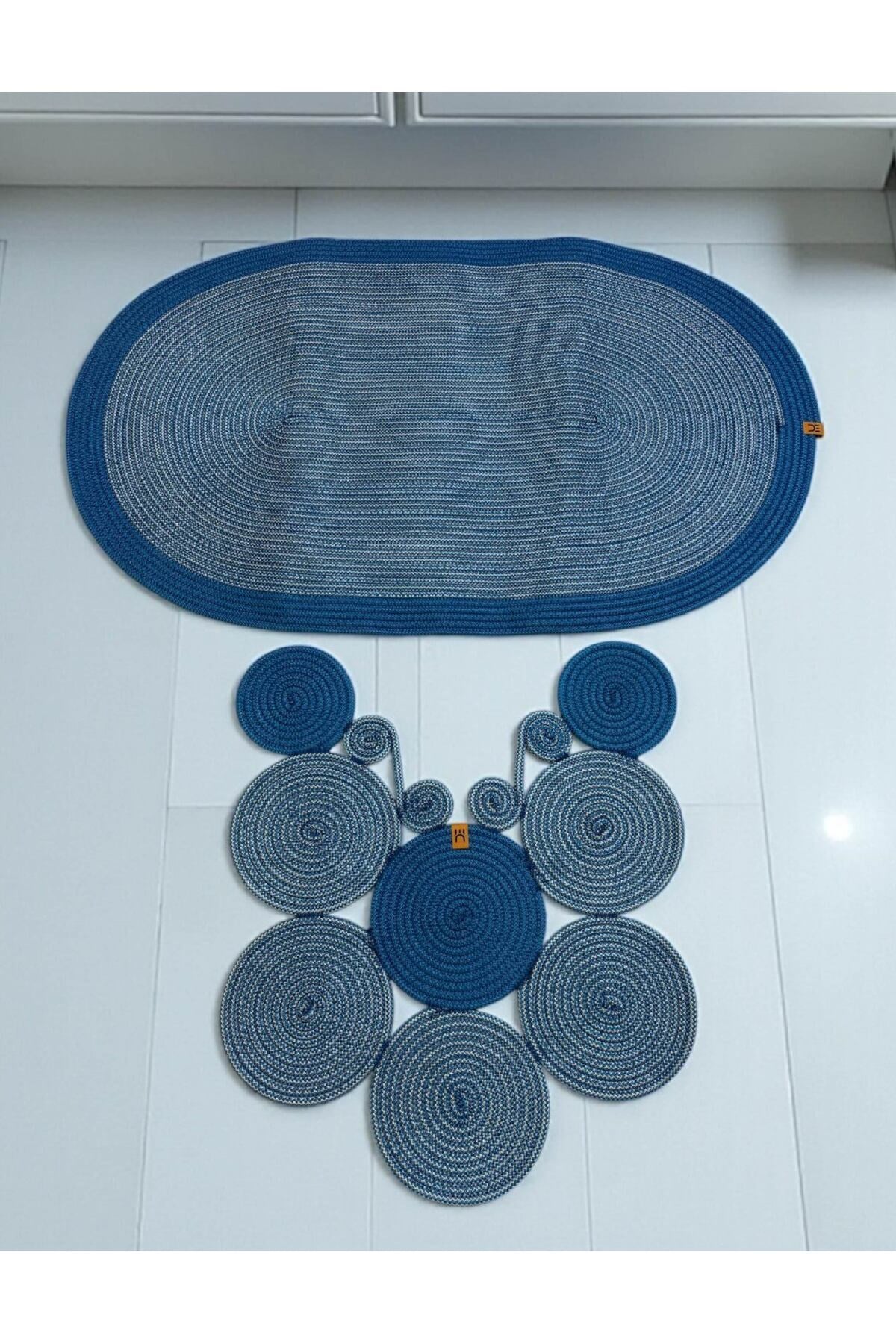 Banyo Paspas Seti 2'li Oval Model (60x100 ve 51x60 cm) | Modern Tarz Hasır Görünümlü